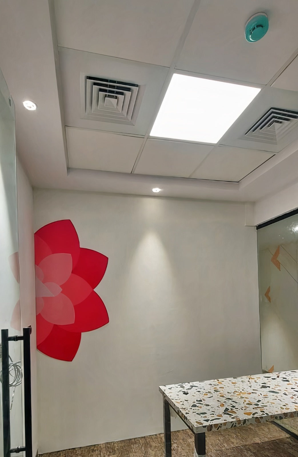 Geometric Lotus Flower and Airport Directional Signage Wallpaper - Modern Accent Wall Graphic and Wayfinding Decals