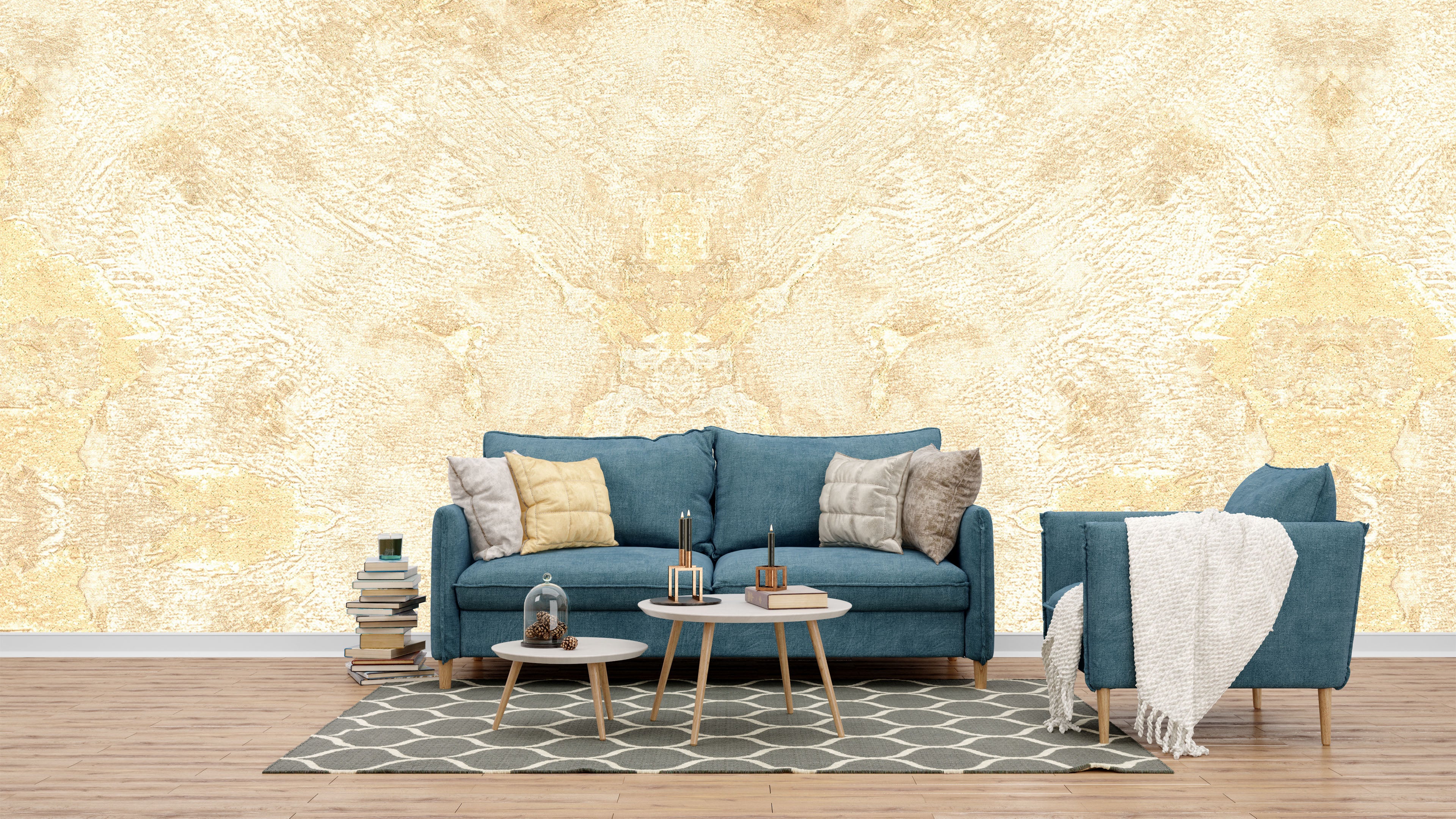 Golden and Yellow Abstract Texture Wallpaper with Airport Directional Signs - Modern Decor and Wayfinding Wall Decals, Vishal Wallpapers