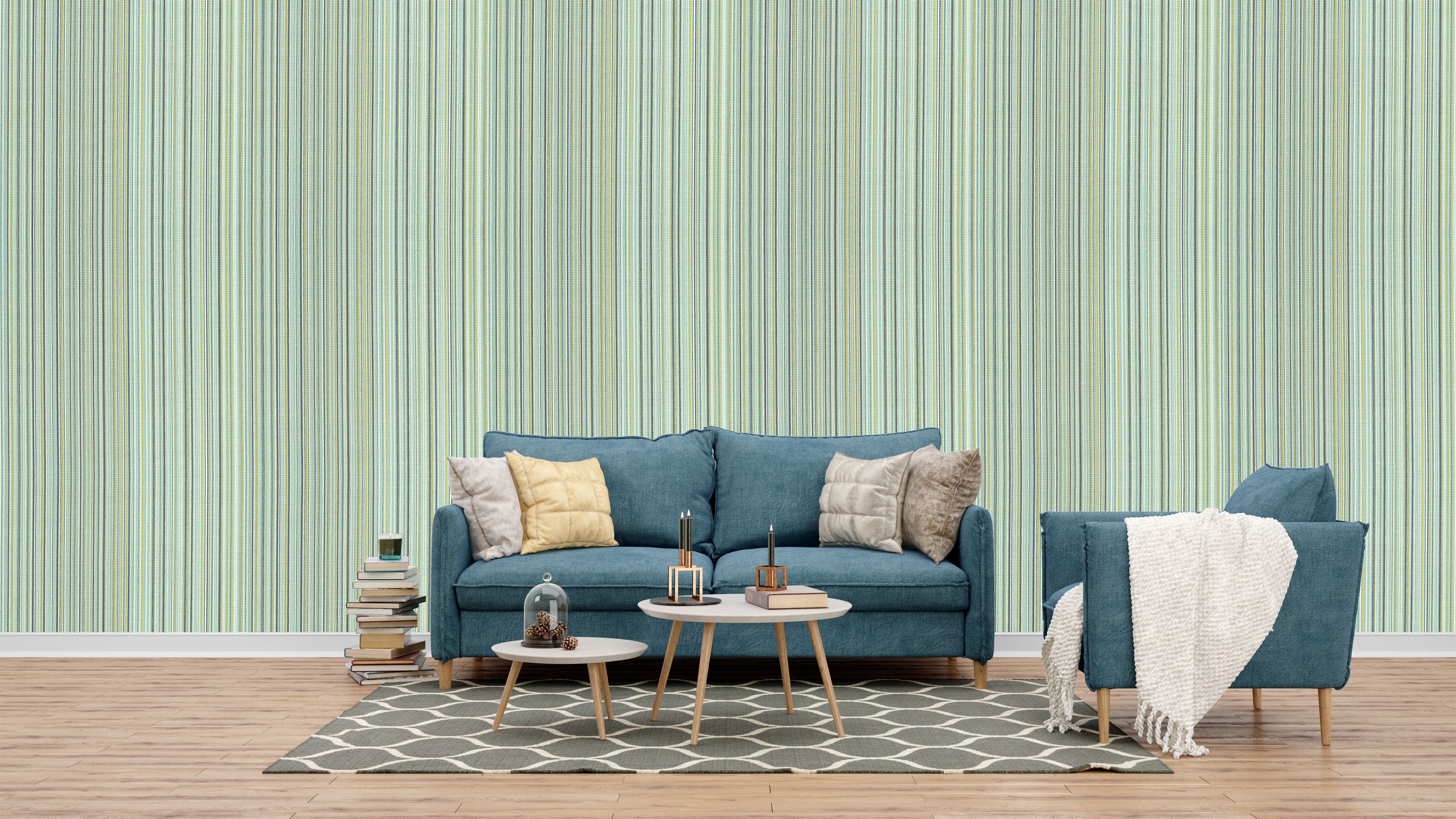 Green Striped Texture Wallpaper with Yellow Airport Navigation Signs - Modern Decor and Wayfinding Wall Decals, vishal wallpapers