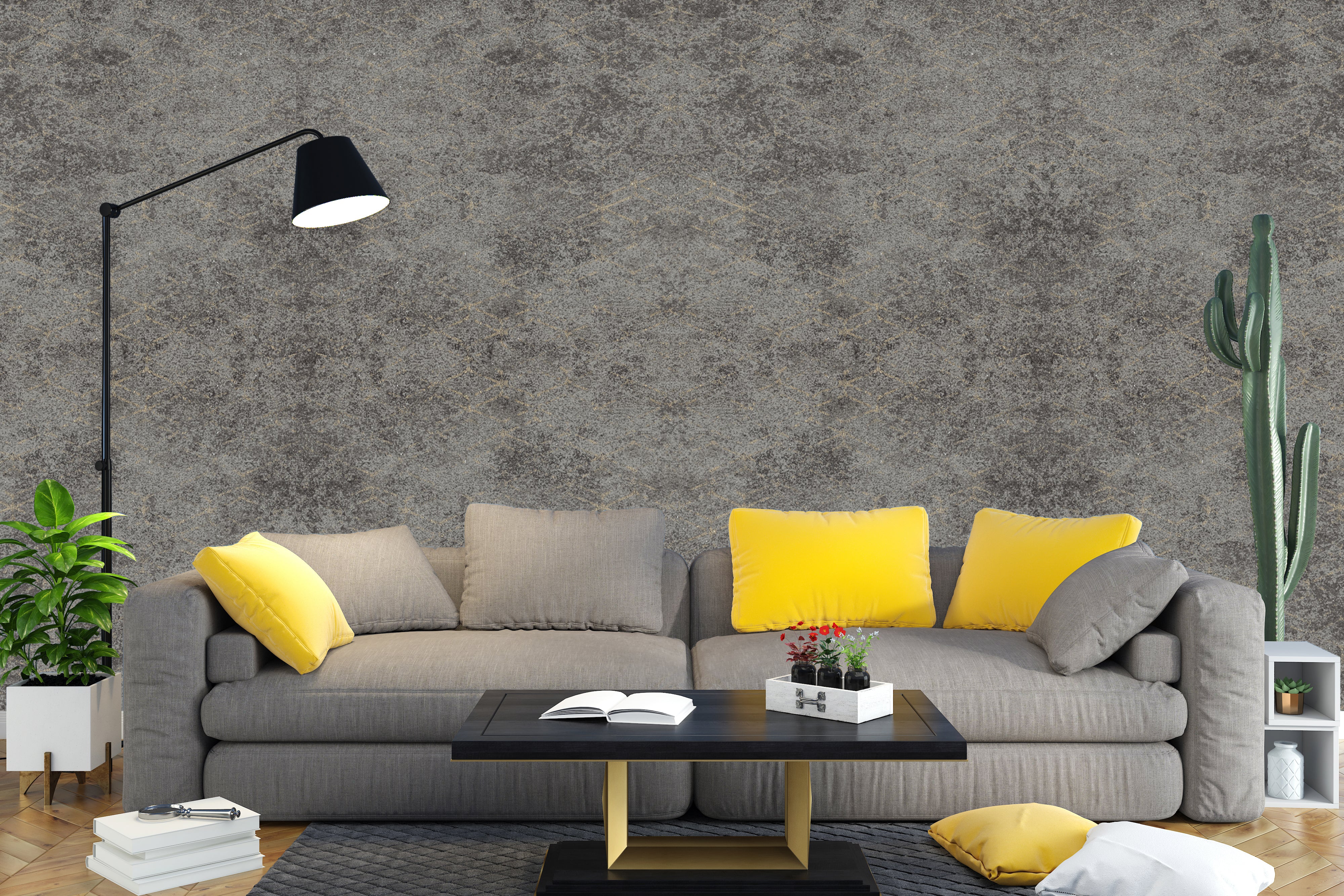 Best wallpaper company in India, A gray concrete-effect wallpaper with subtle golden speckles, Vishal Wallpapers, Vishal Productions