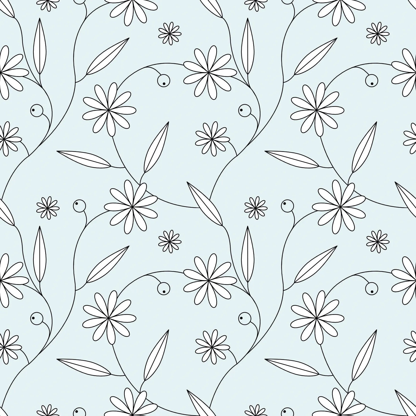 Black floral pattern on a light blue background