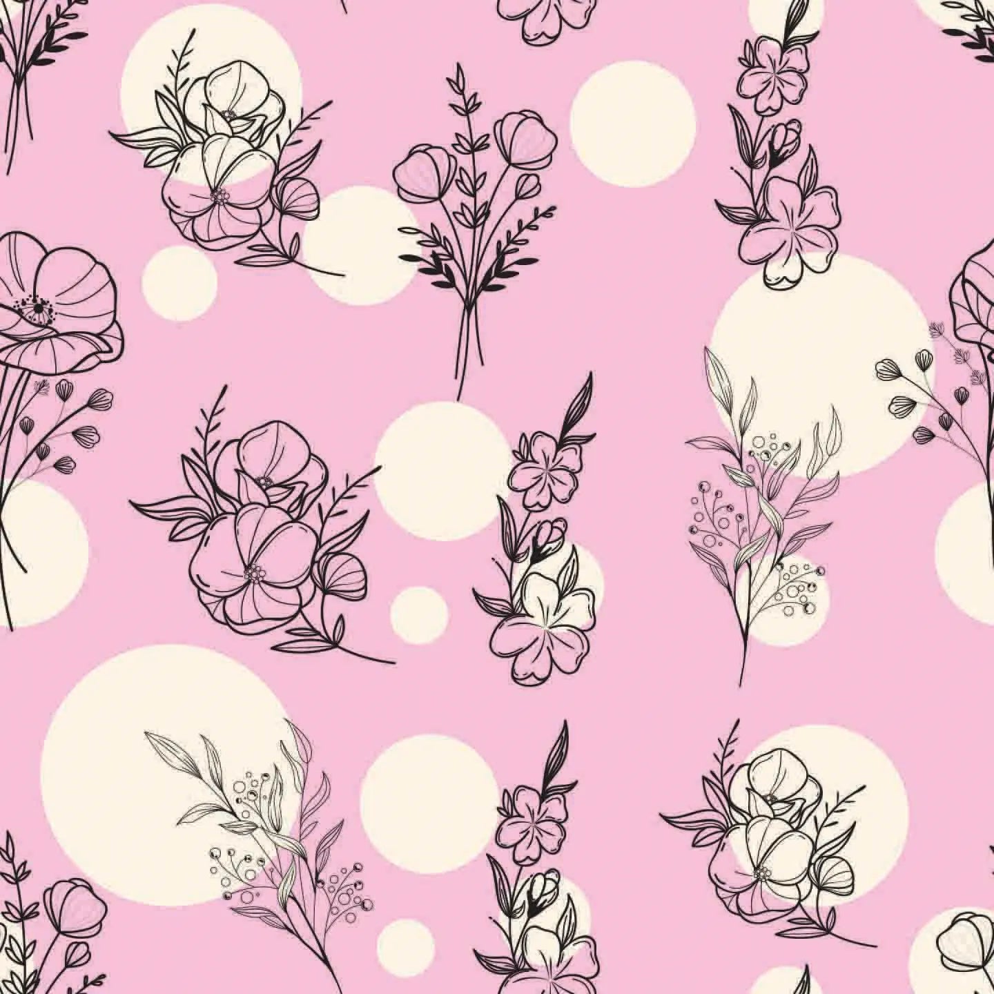 Floral pattern with flowers and leaves on a pink background