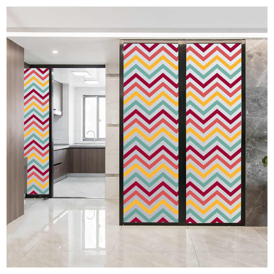 Colorfull Chevron Striped Glass Door Films for Modern Interiors