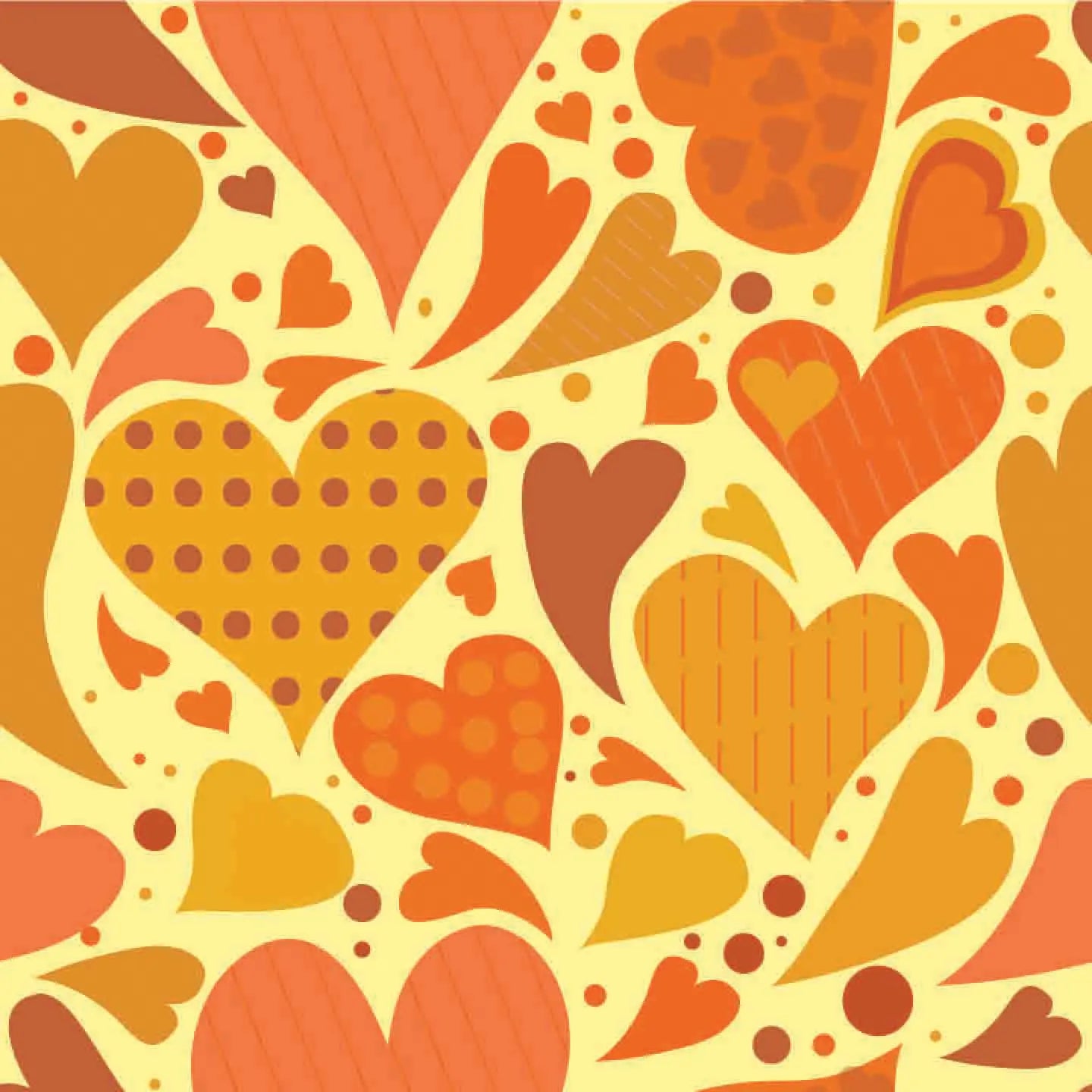 Pattern of colorful hearts on a beige background