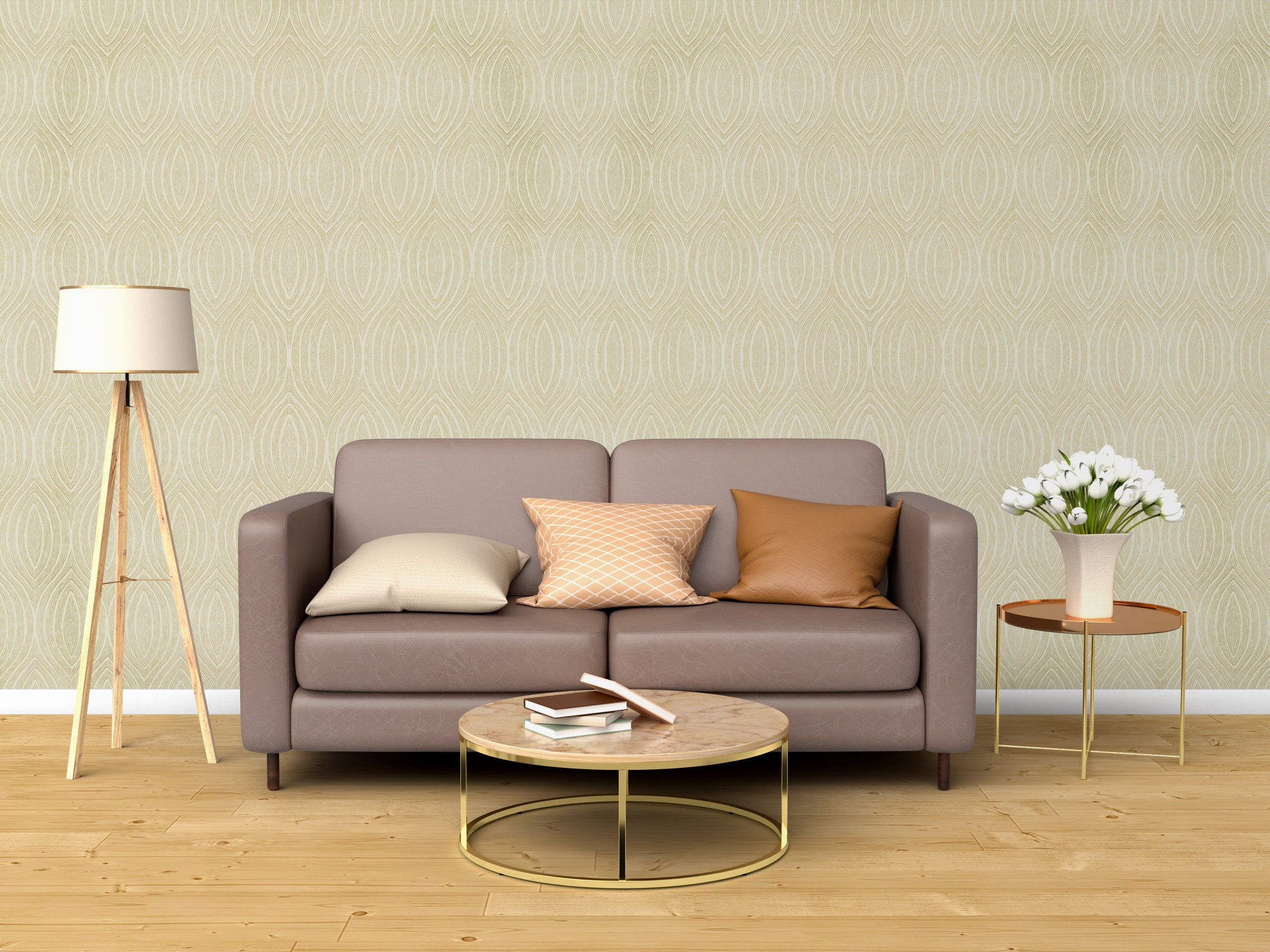 Subtle Beige Ogee Pattern Wallpaper