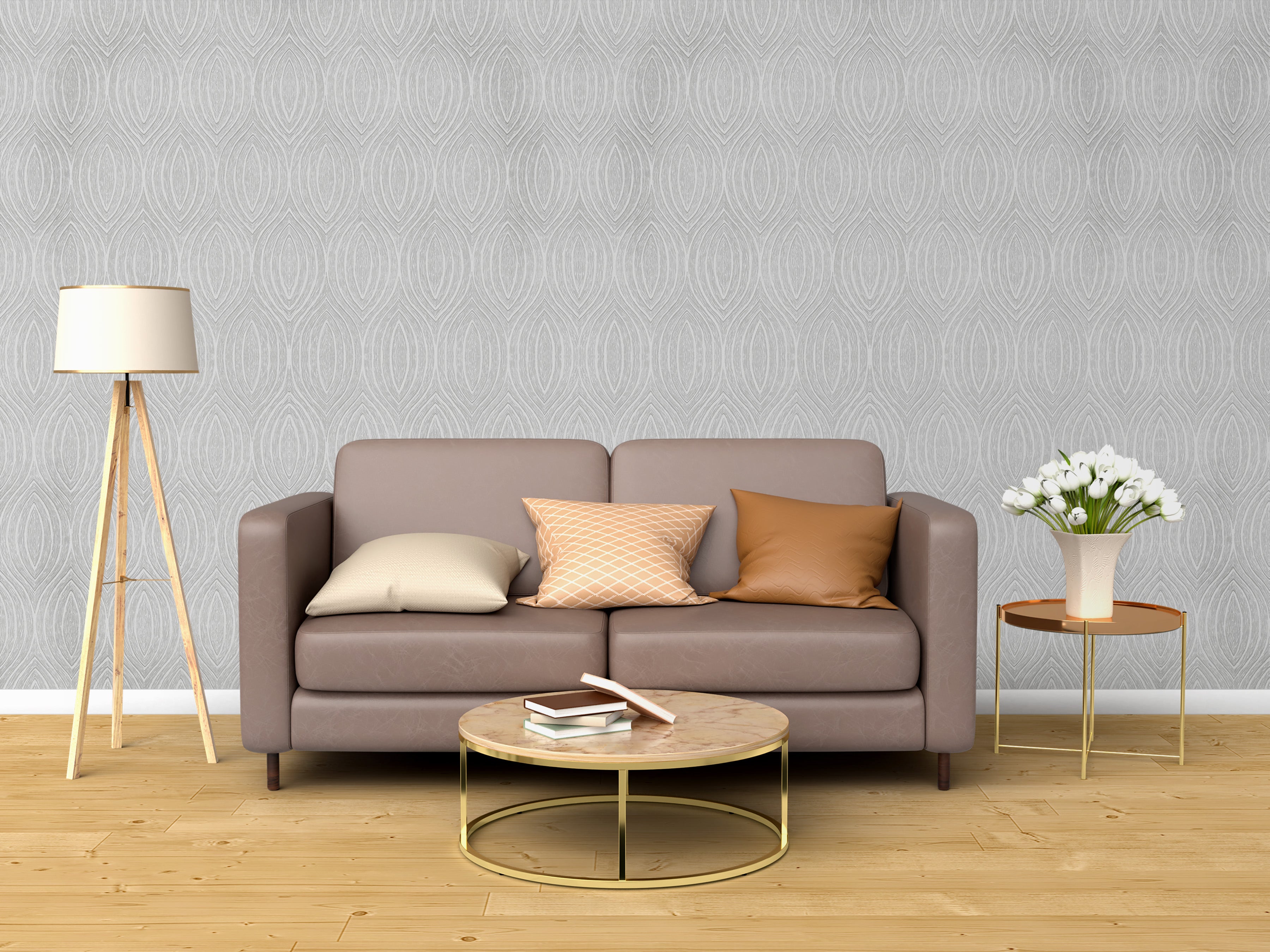 Grey Modern Ogee Pattern Wallpaper
