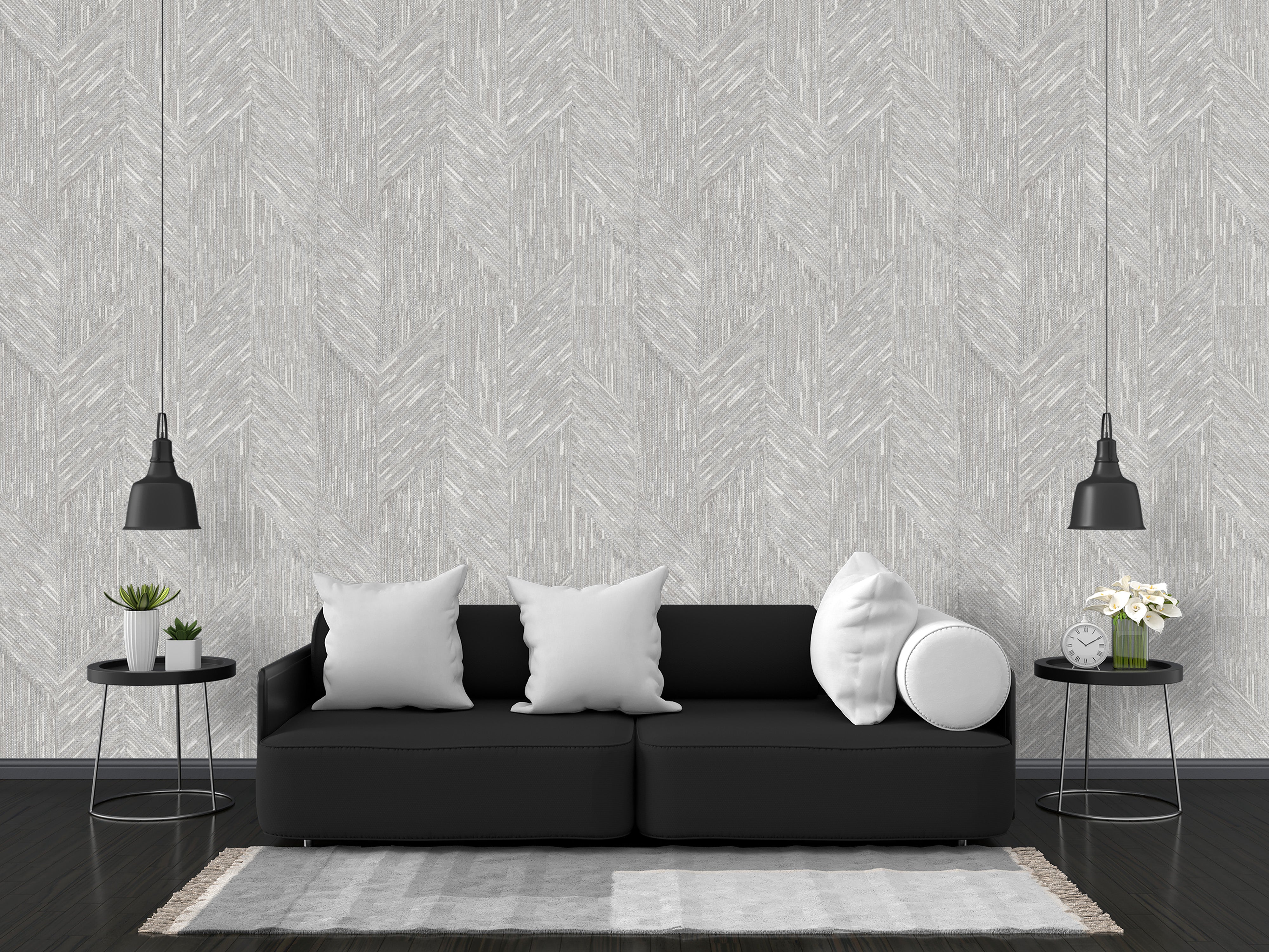 Grey Textured Herringbone Wallpaper