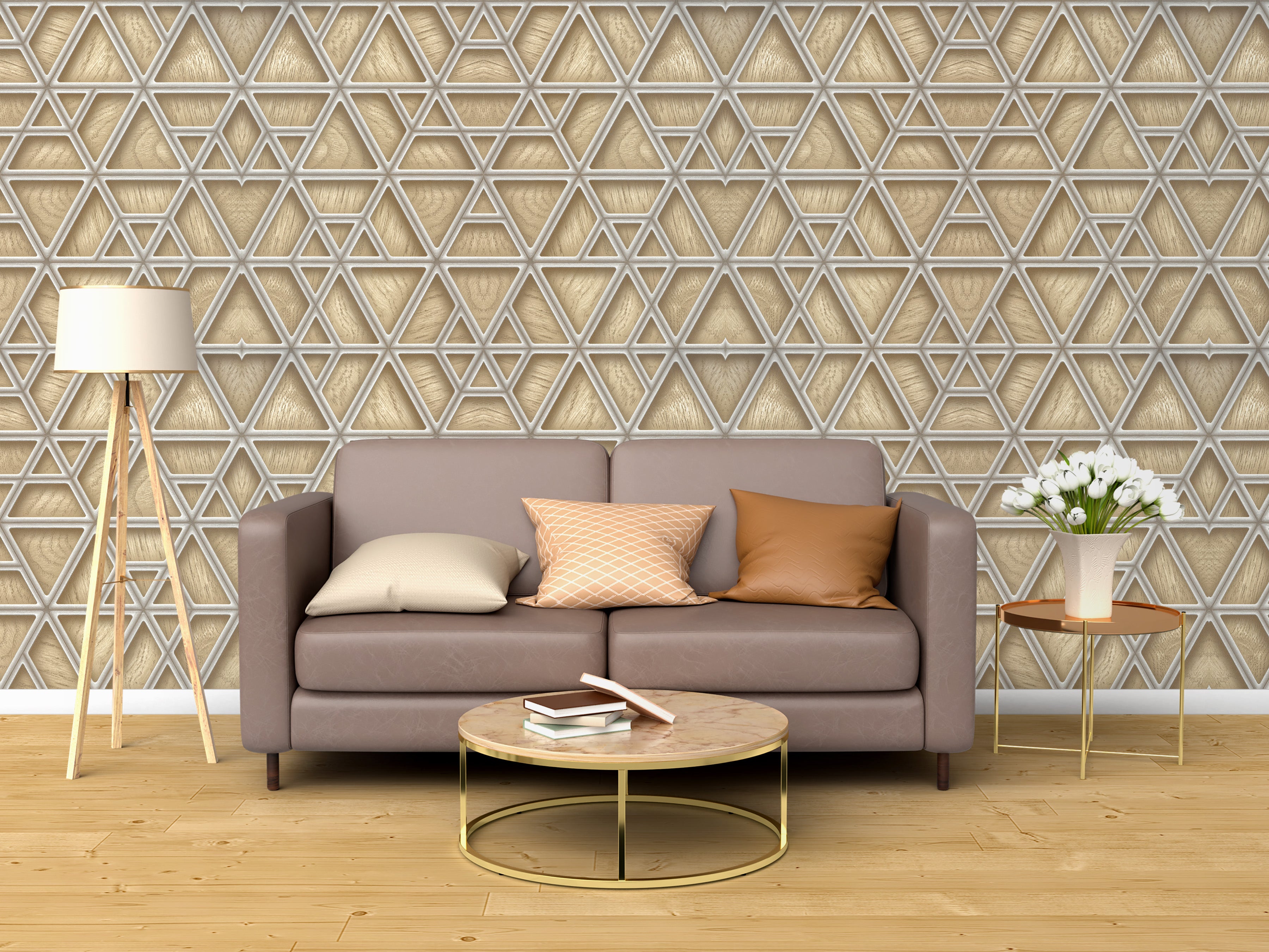 Light Wood Geometric Trellis Wallpaper
