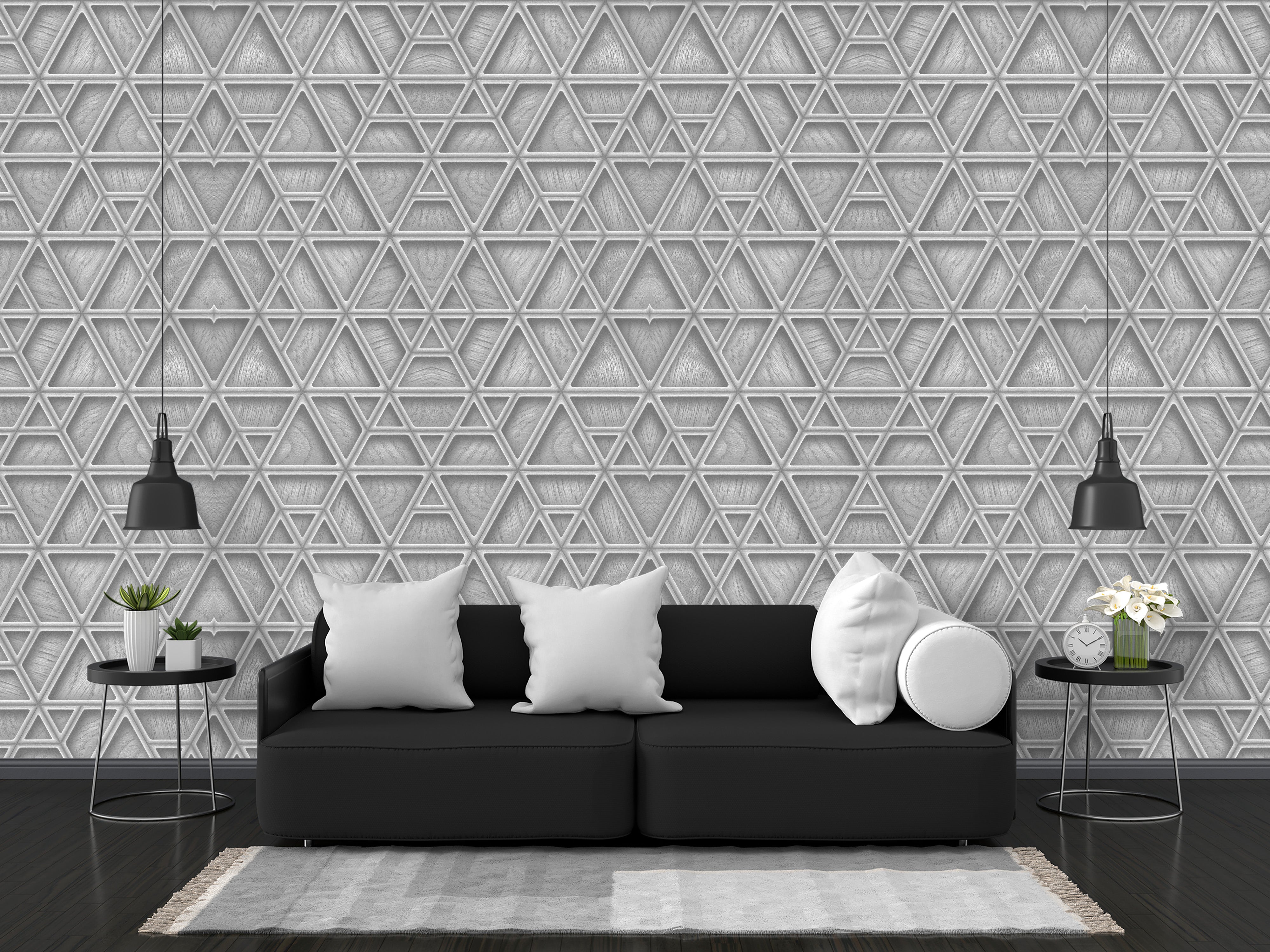 White Wood Geometric Trellis Wallpaper