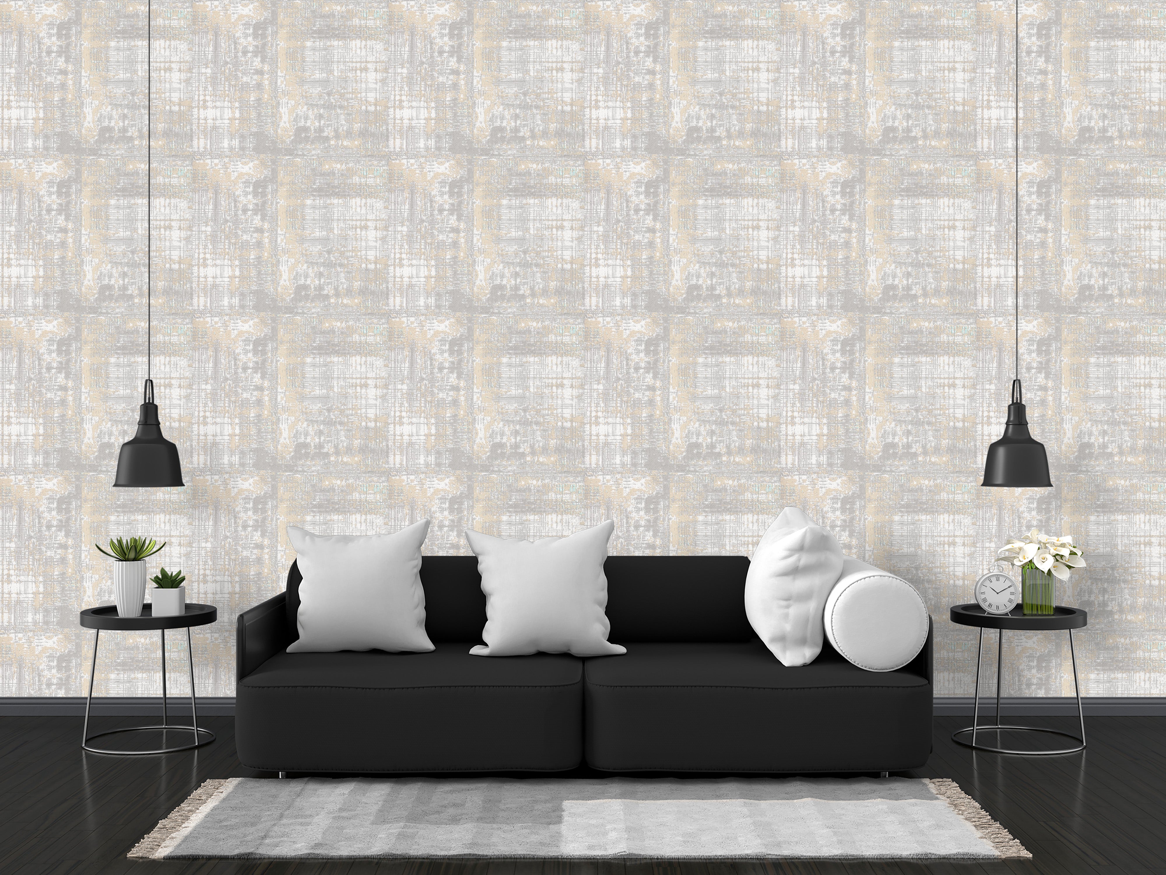 Subtle Gold and Grey Abstract Plaid Wallpaper
