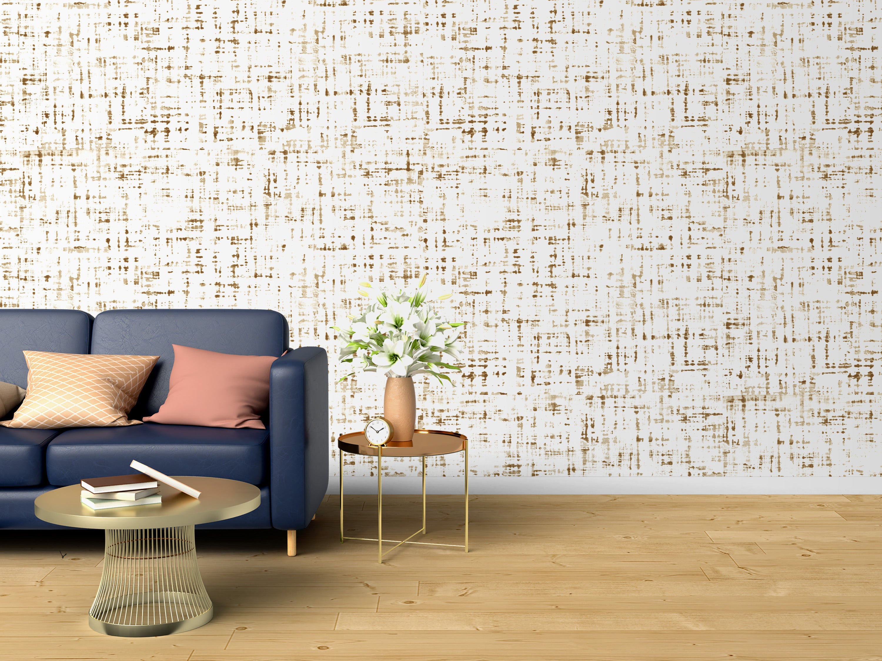 Brown & White Distressed Plaid Wallpaper | Modern Abstract Grunge Wall Decor for Contemporary Homes