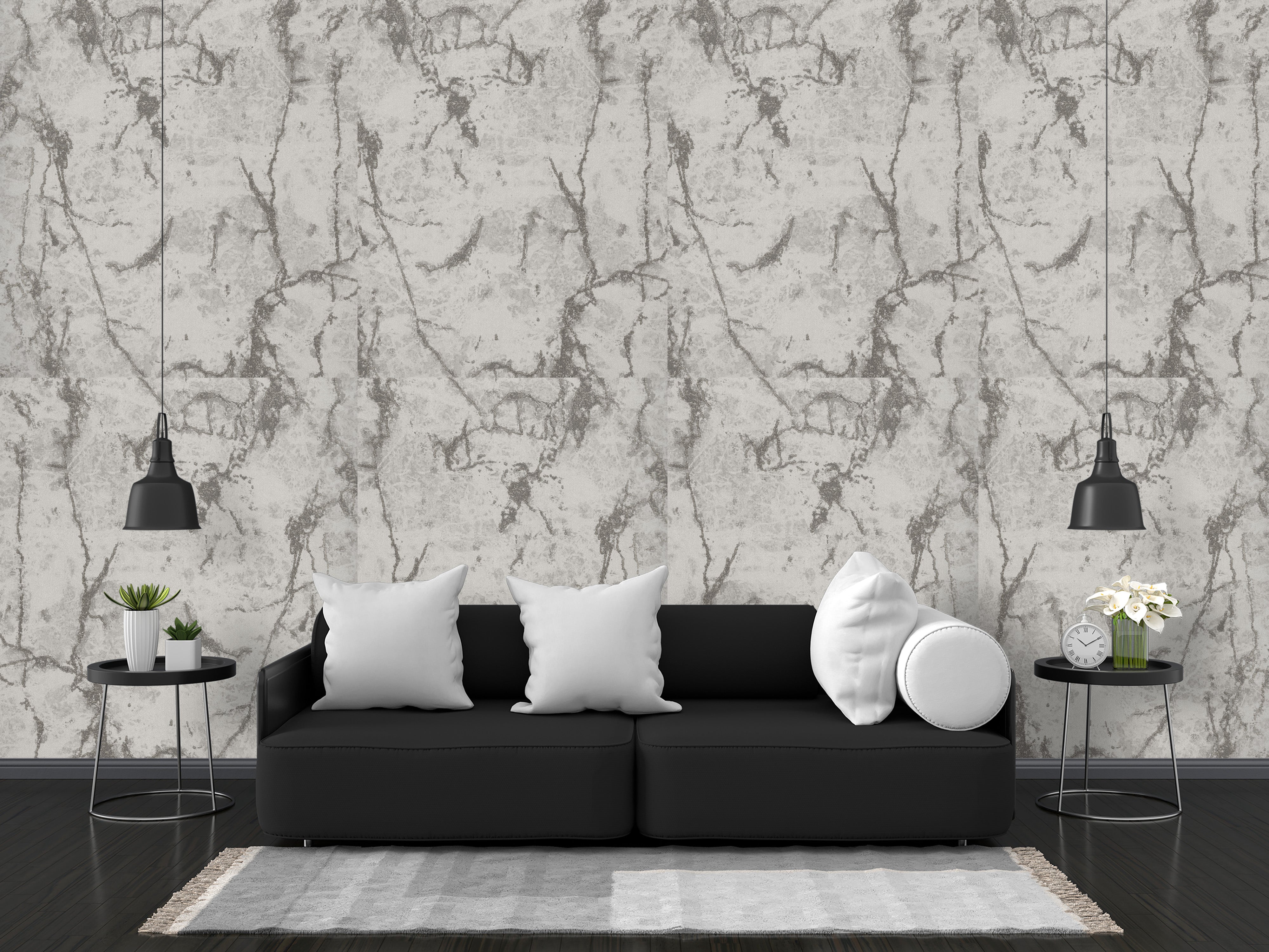 White & Grey Marble Vein Wallpaper