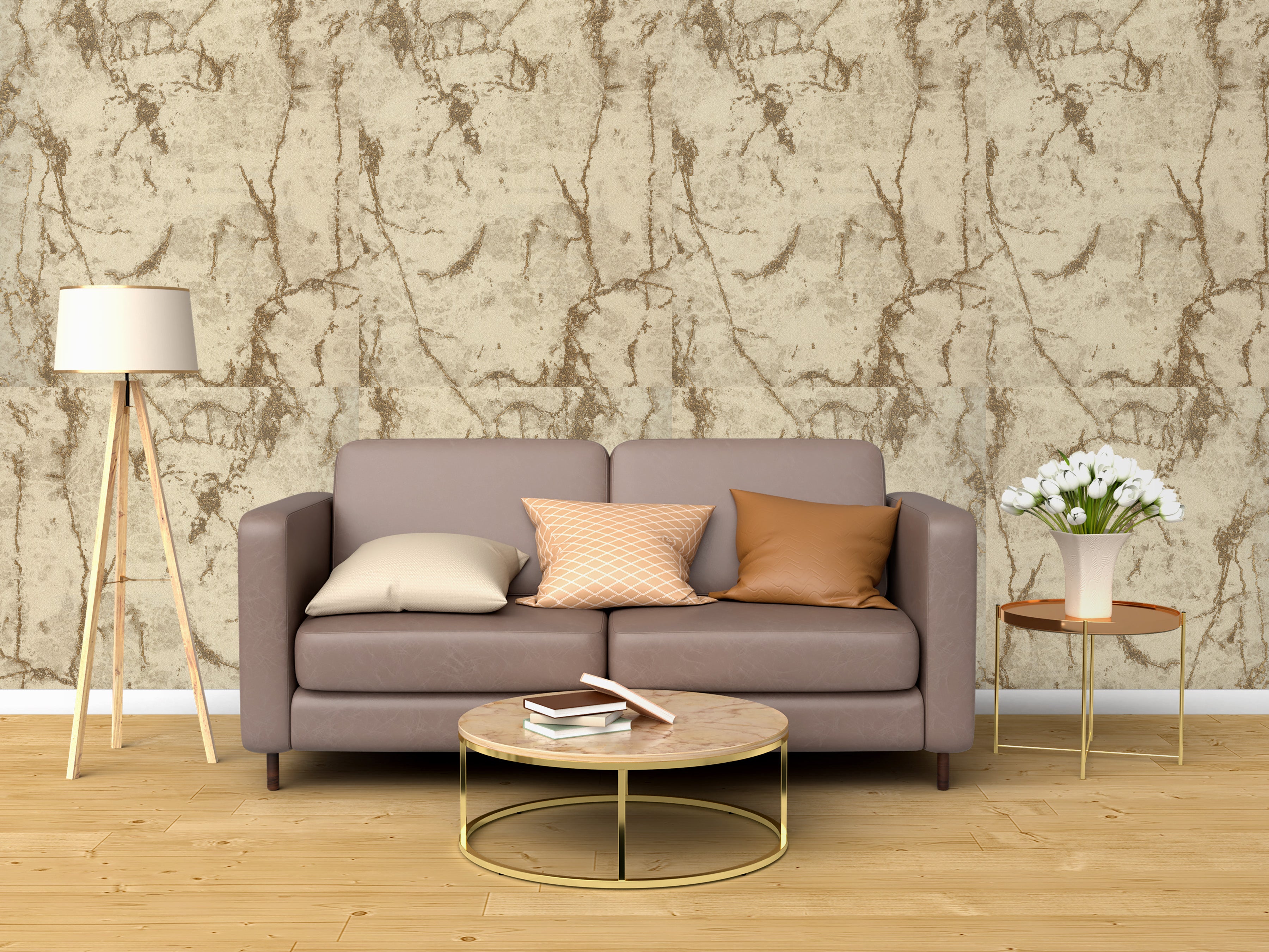 Beige and Brown Marble Vein Wallpaper