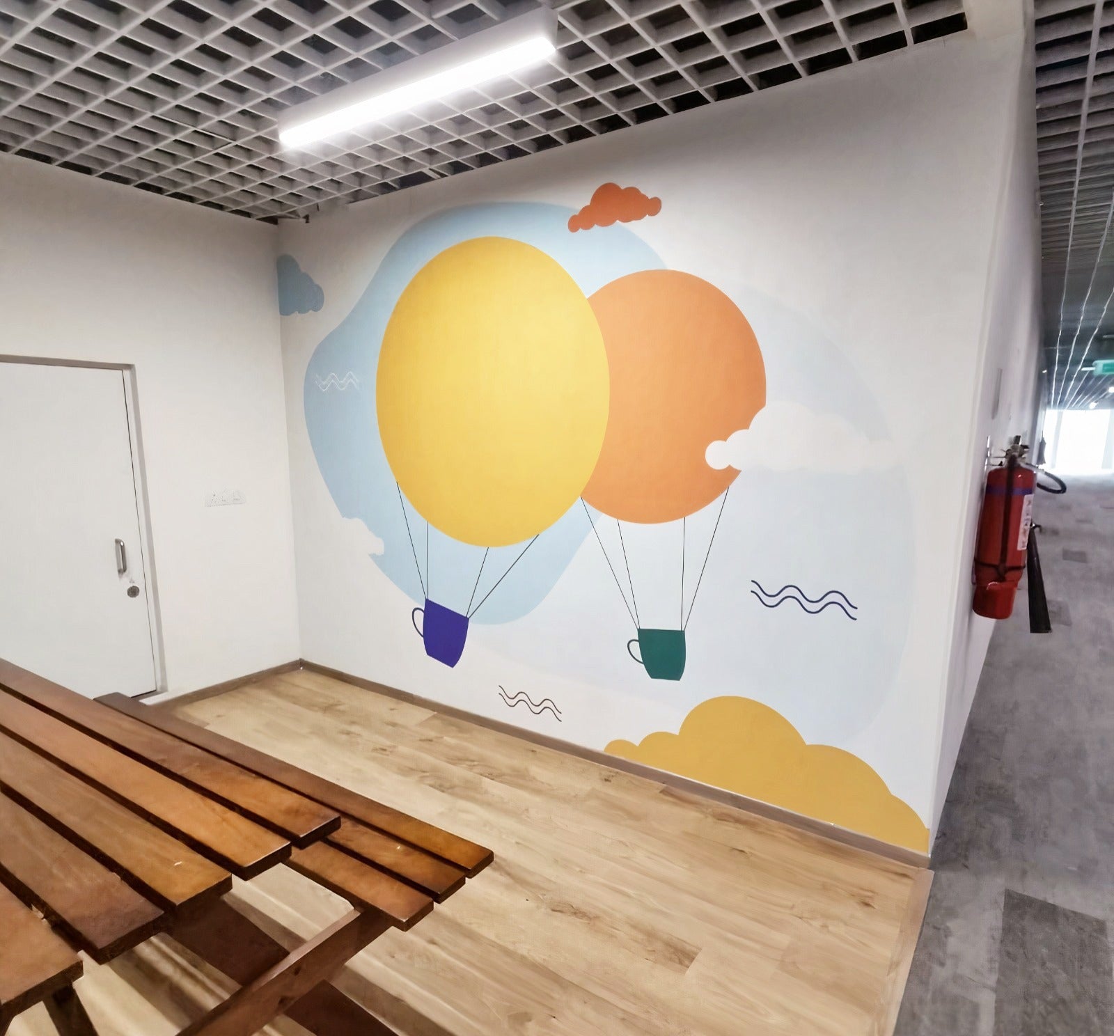 Hot Air Balloon Wall Mural and Airport Directional Signage Wallpaper - Modern Art and Wayfinding Decals for Offices