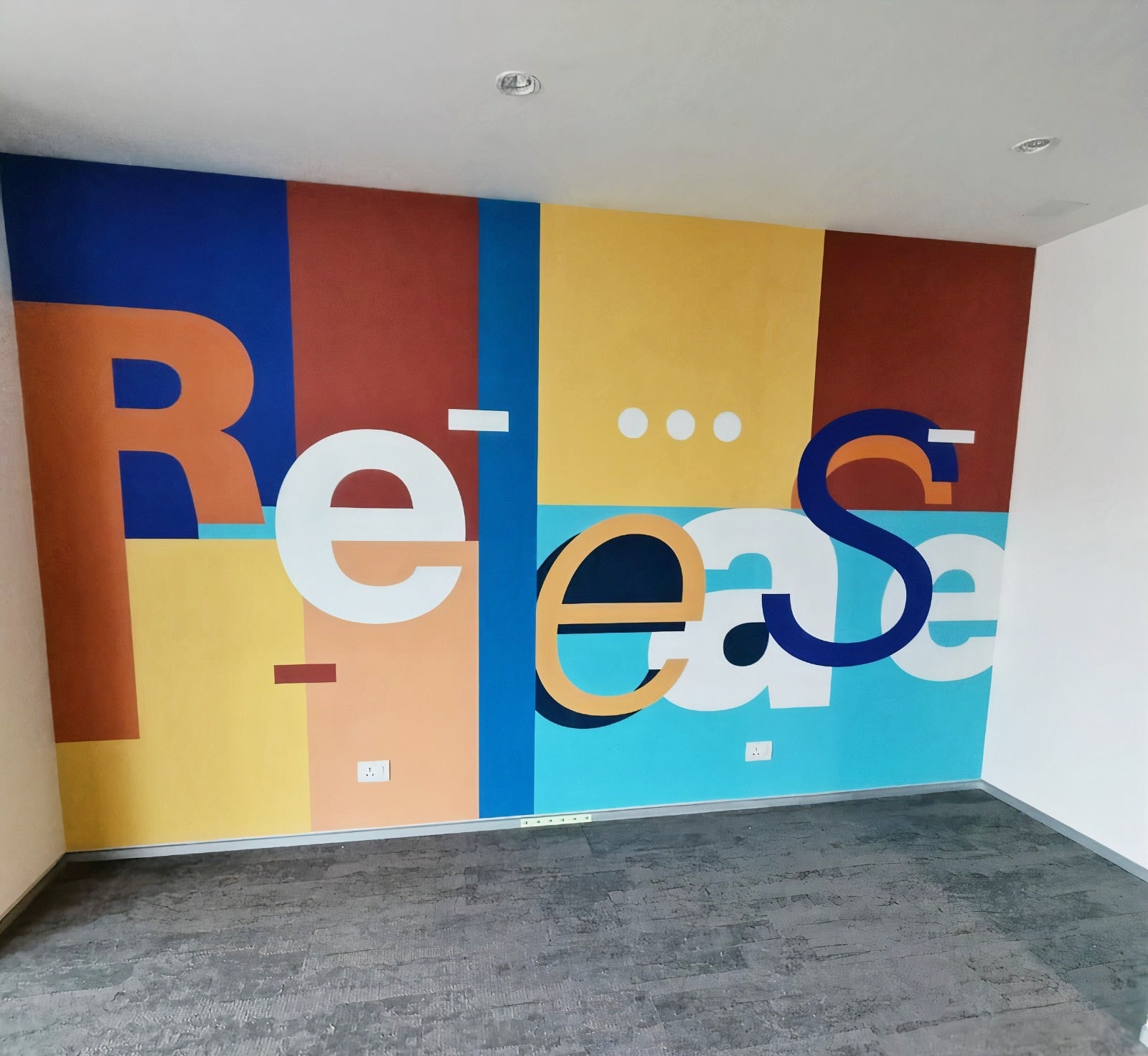 Colorful Abstract "Release" Wall Mural and Airport Directional Signage Wallpaper - Modern Art and Wayfinding Decals for Office