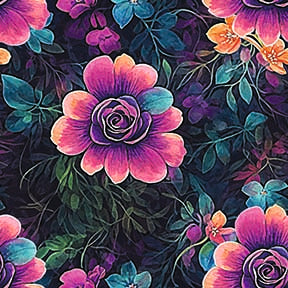 The Floral Wallpaper - Dreamy Boho Floral Seamless Pattern - Pink & Purple Blooms on Dark Background