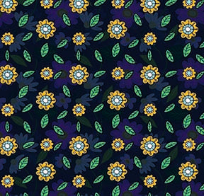 The Floral Wallpaper - Playful Floral & Leaf Seamless Pattern - Yellow & Green on Dark Background