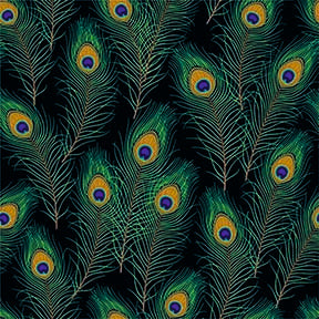 The Floral Wallpaper - Vibrant Peacock Feather Seamless Pattern - Elegant Plumage Design on Dark Background