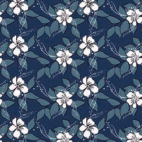 The Floral Wallpaper - Delicate White Floral Seamless Pattern - Botanical Design on Dark Blue Background