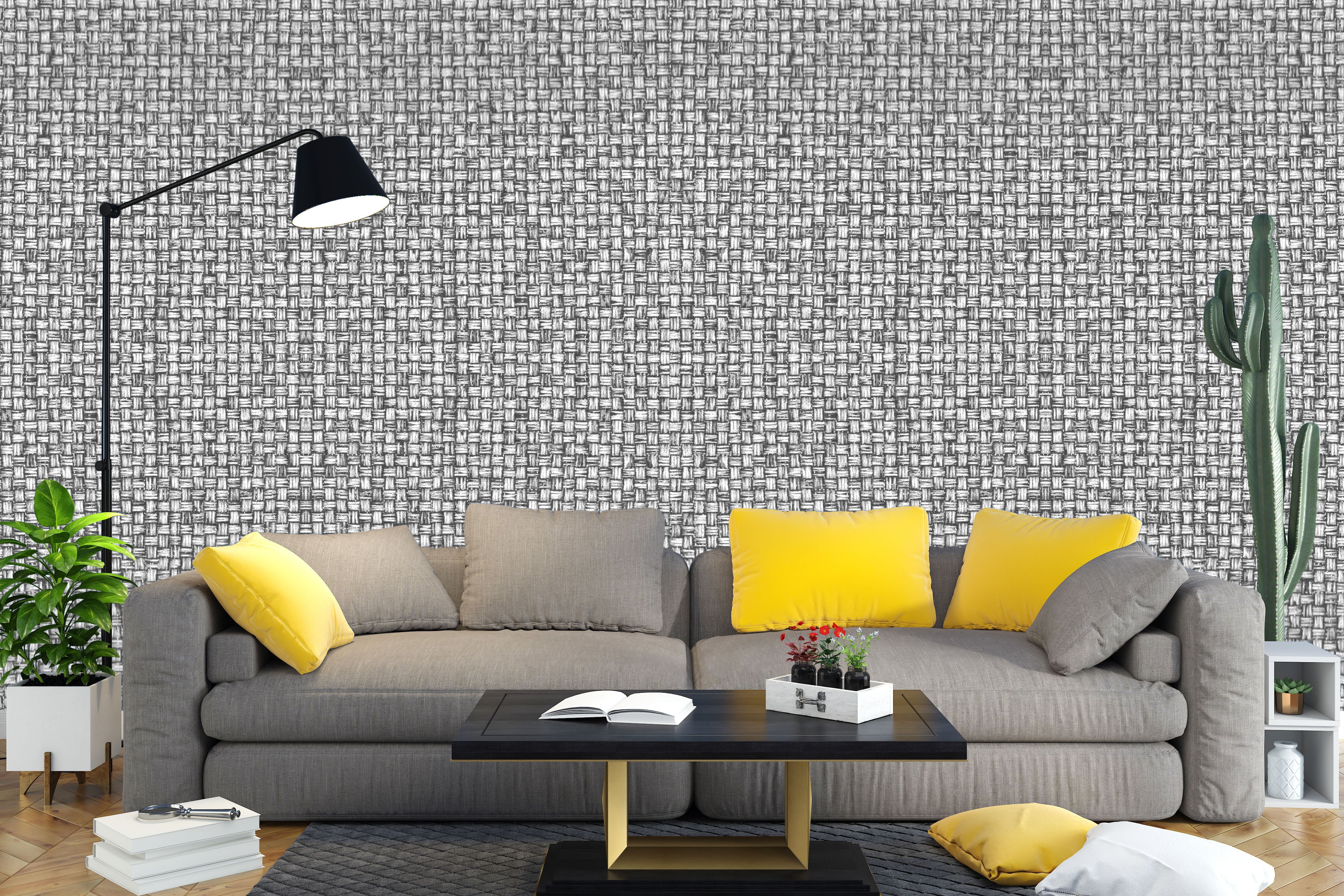 Textured Woven Pattern Wallpaper in Grey and White