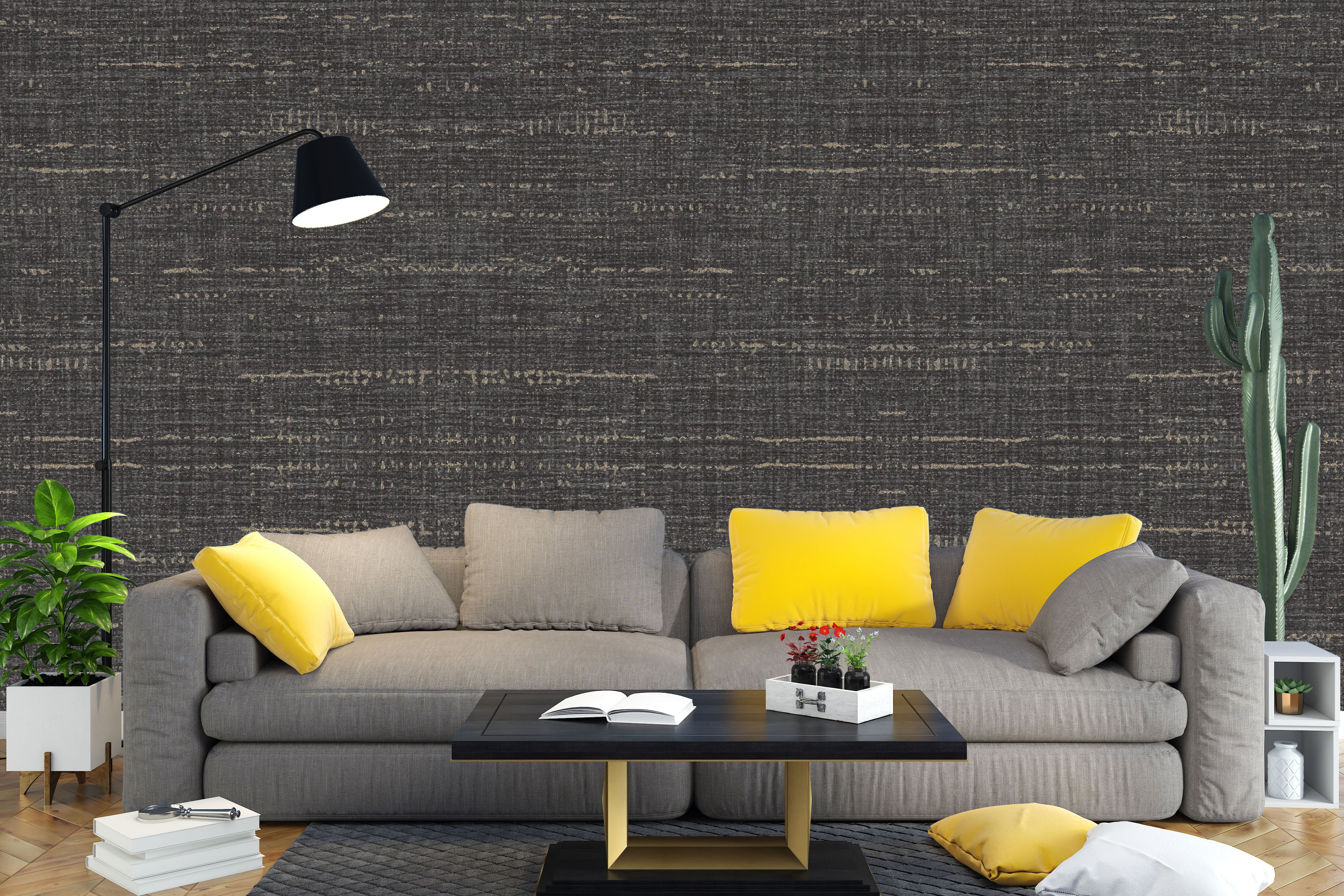 Dark Textured Woven Pattern Wallpaper for Living Room