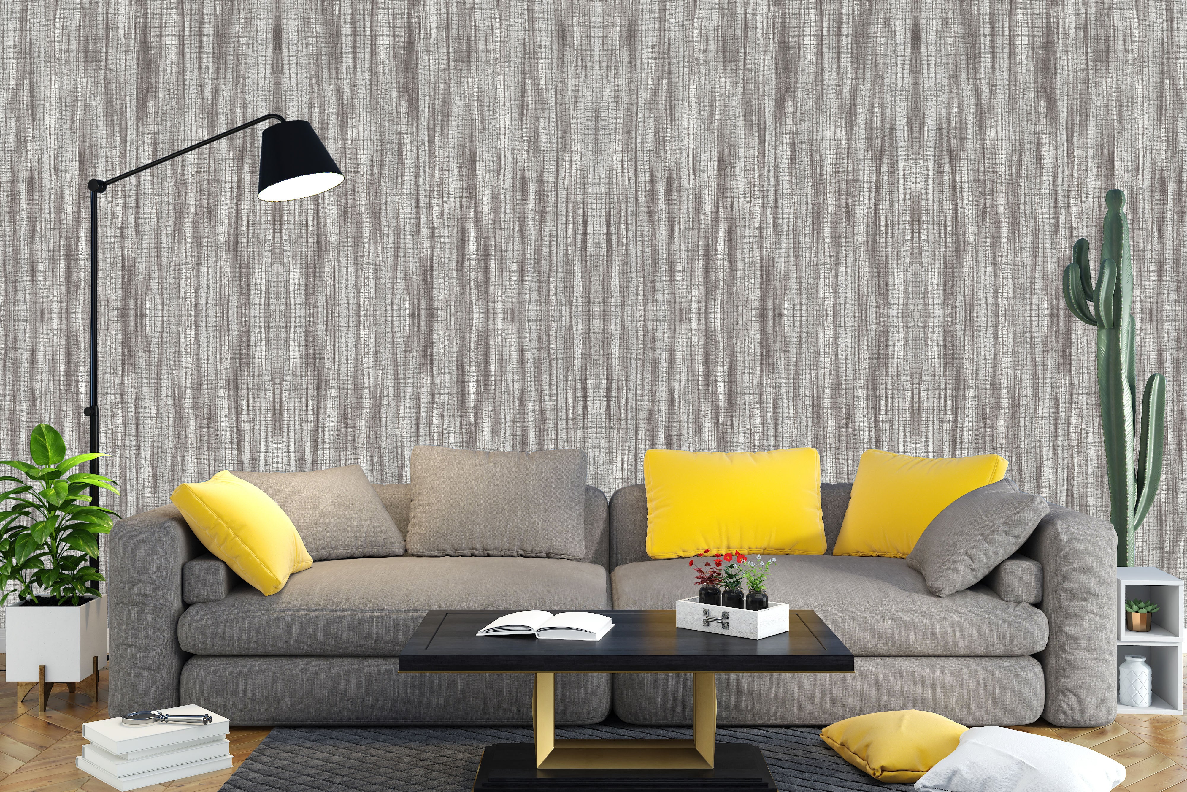 Rough Vertical Striped Fabric Texture Wallpaper in Grey