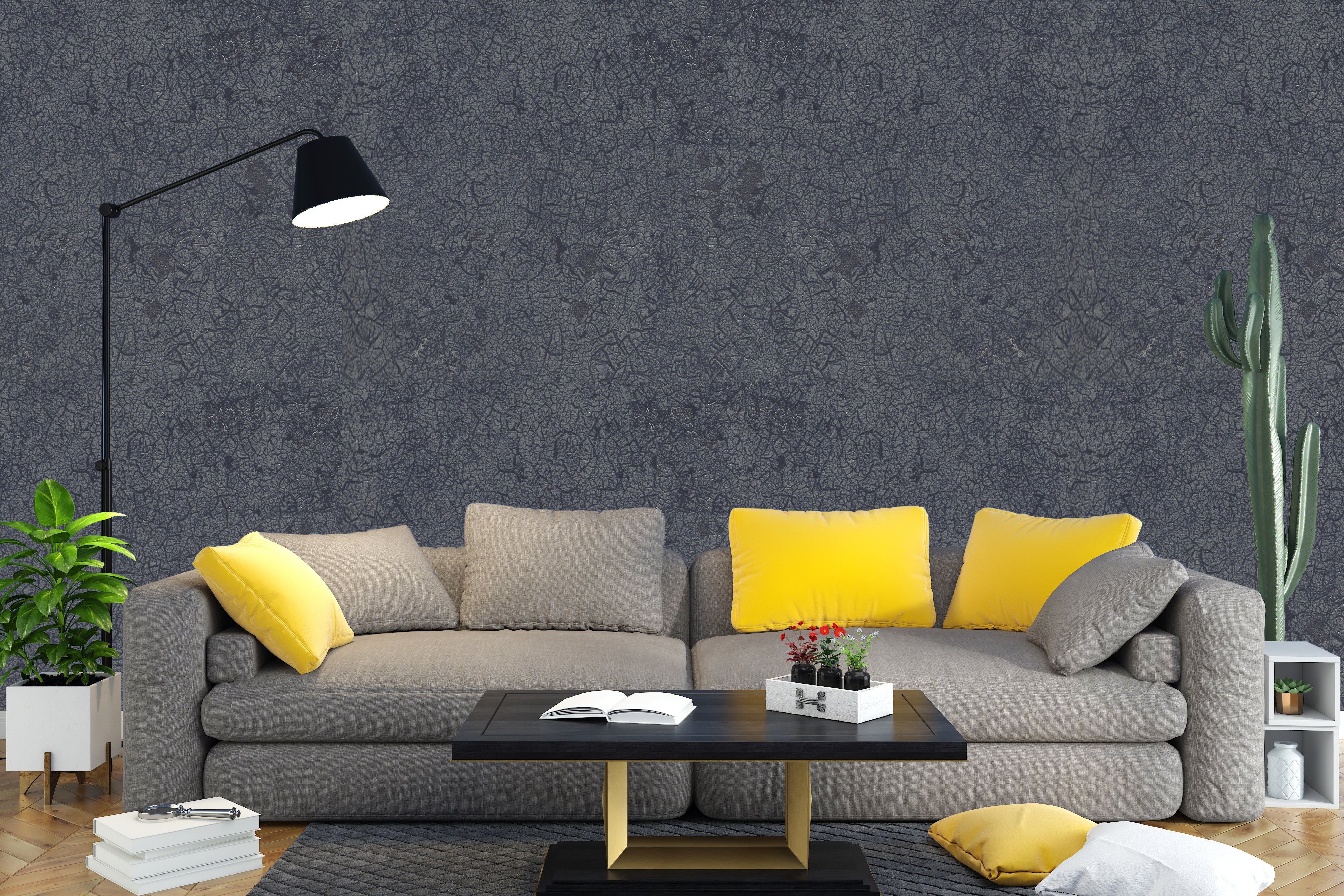 Rough Dark Grey Concrete Wallpaper with Subtle Cracks