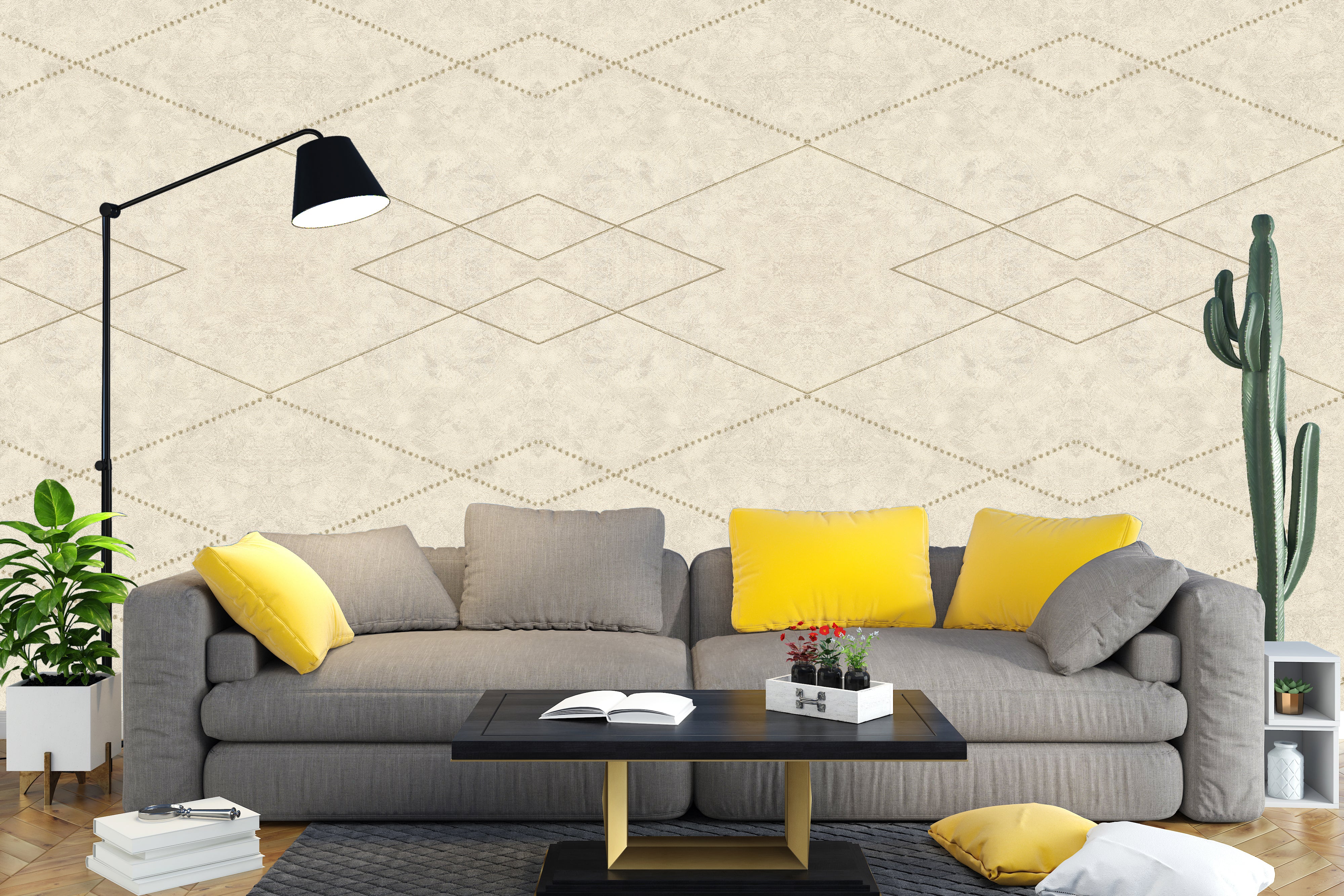 Diamond Geometric Pattern Beige Wallpaper with Subtle Dots