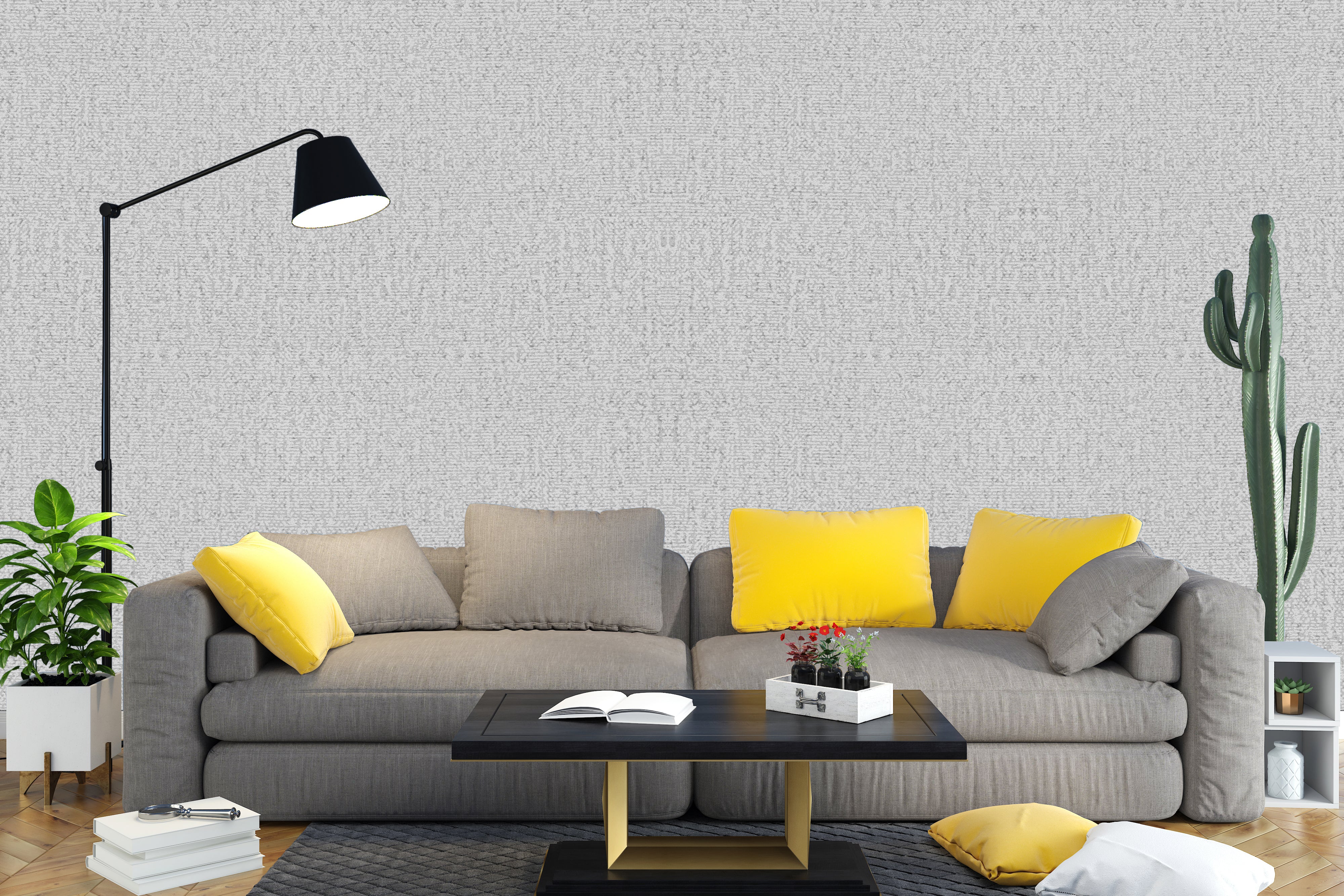 Soft Grey Textured Fabric Wallpaper for Living Room