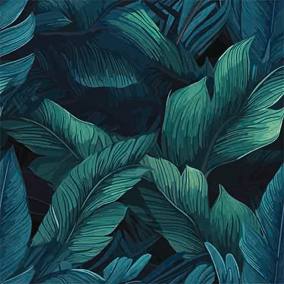 Vibrant Tropical Leaves Seamless Pattern - Deep Teal & Green Botanical Design