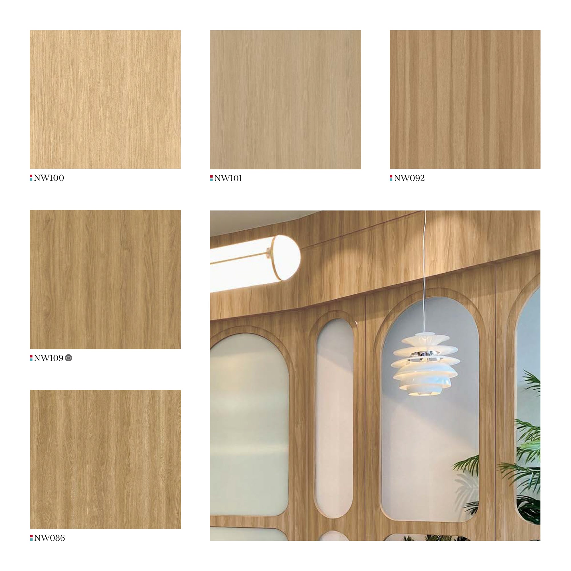 Stylish Modern Interior with Arched Wood Panels & Contemporary Lighting, showcasing Various Wood Finishes