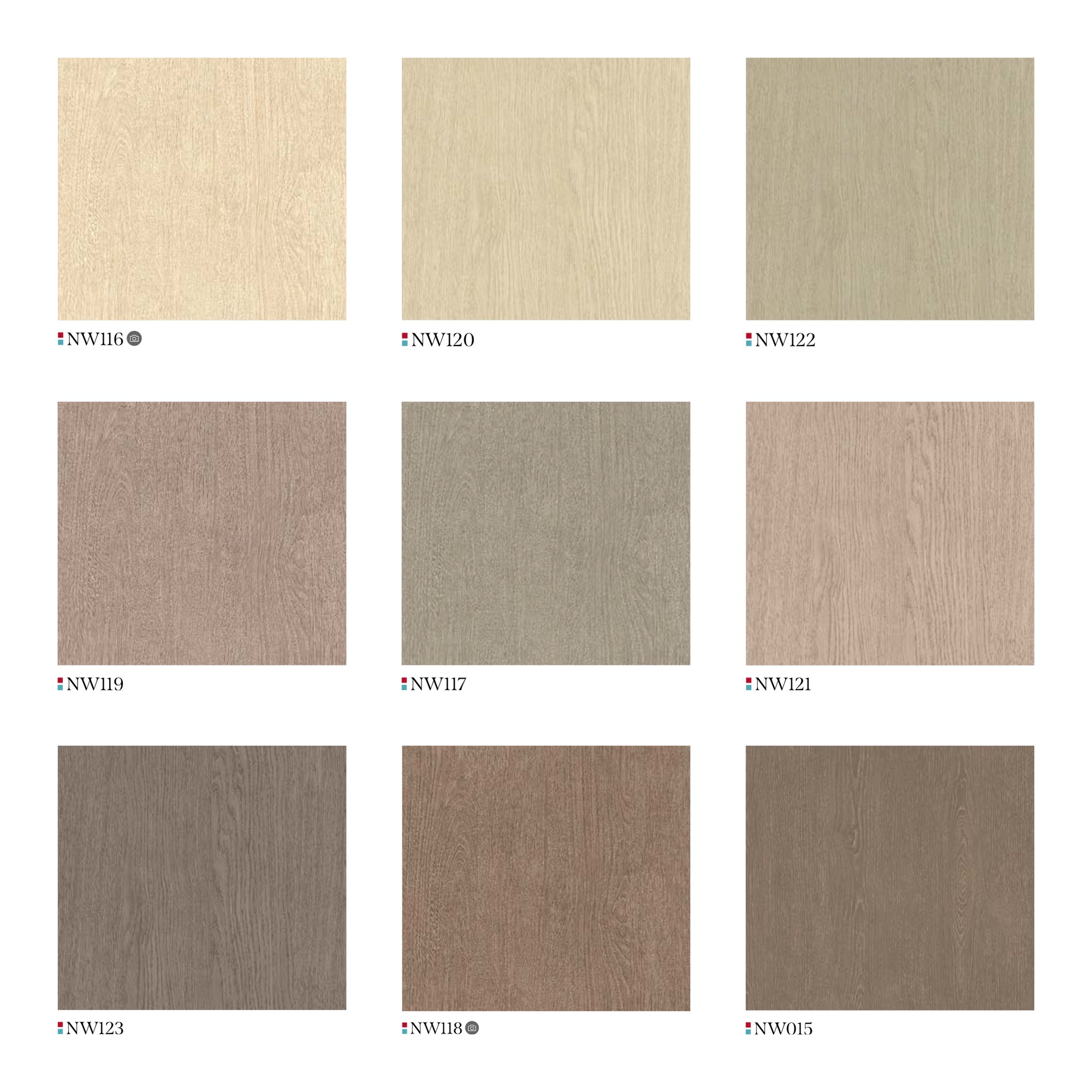 Nine Versatile Wood & Textured Finishes - Light to Dark Neutral Tones