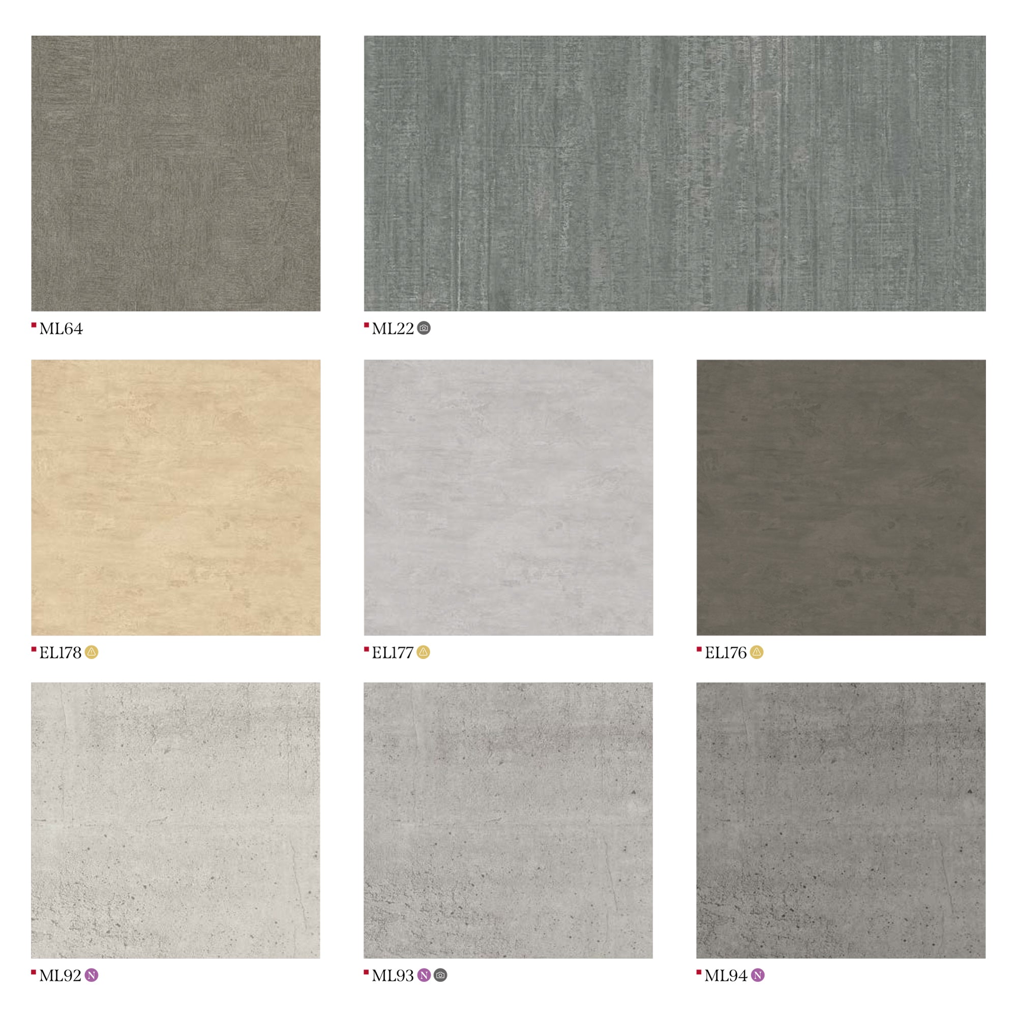 Nine Varied Textured & Solid Color Swatches: Grey, Beige, and Concrete-Look Finishes