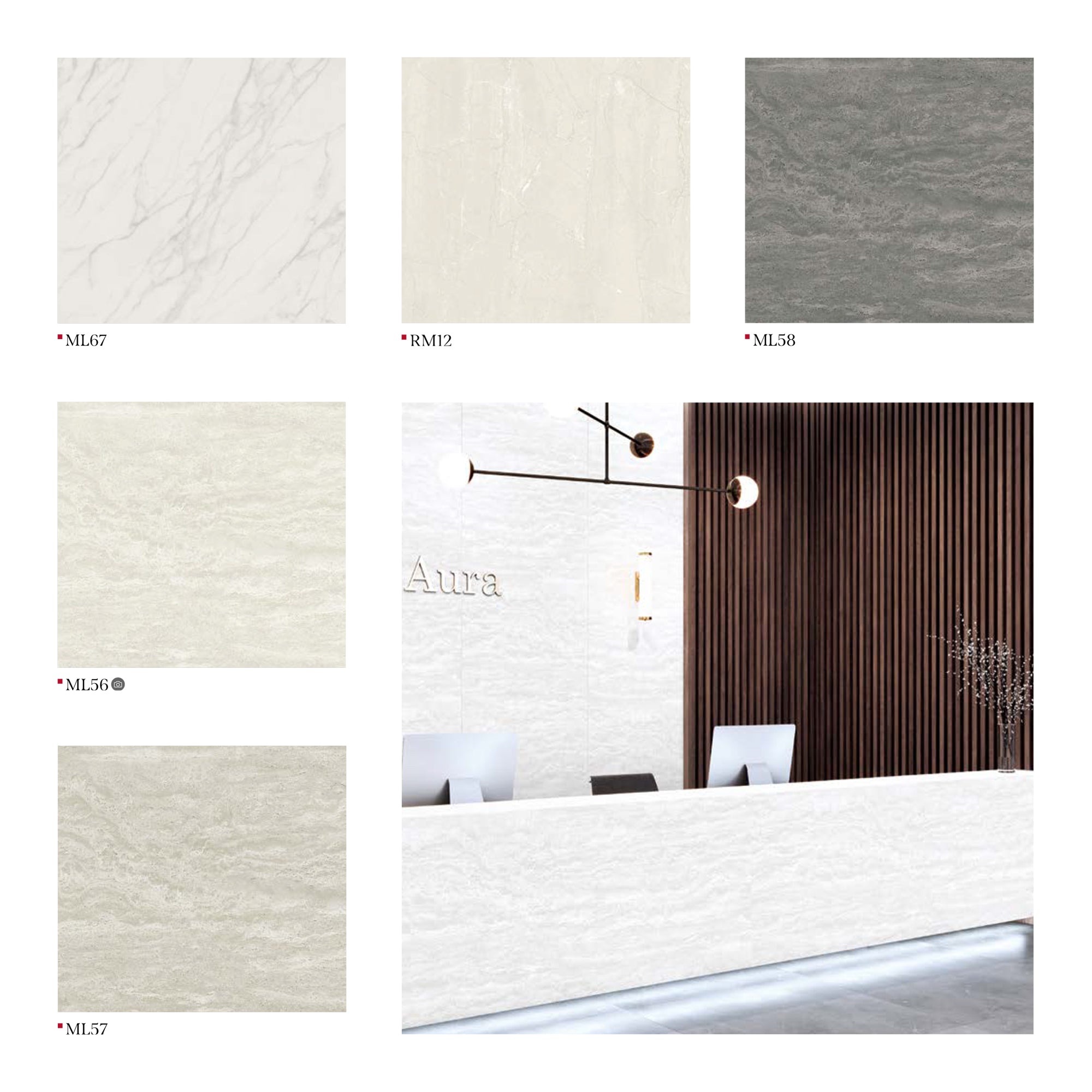 Modern Travertine & Marble-Look Finishes for Desks & Walls, with White & Grey Options