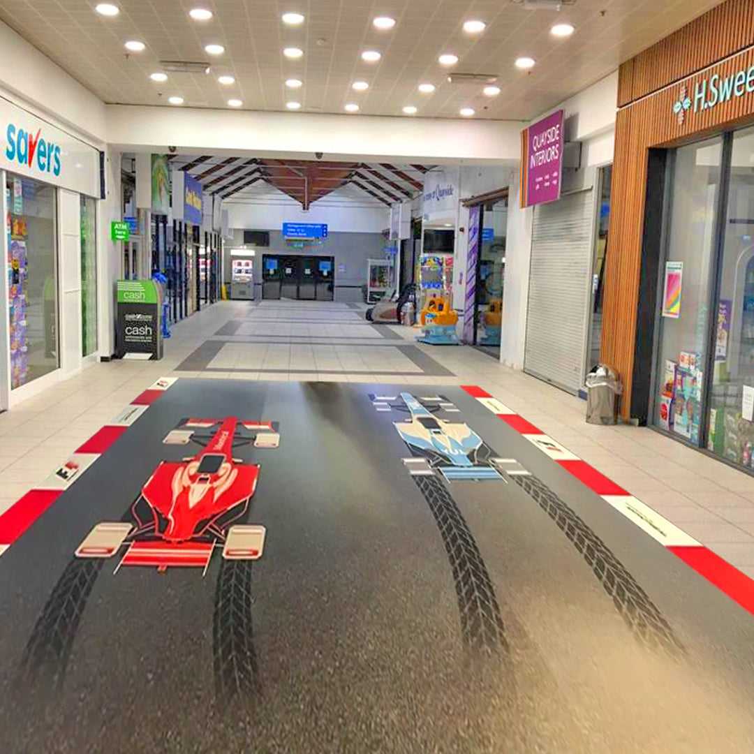 Signage and Race Car Floor Decal Wallpaper Pack - Directional, Information, Advertising and Wayfinding Wall Decals