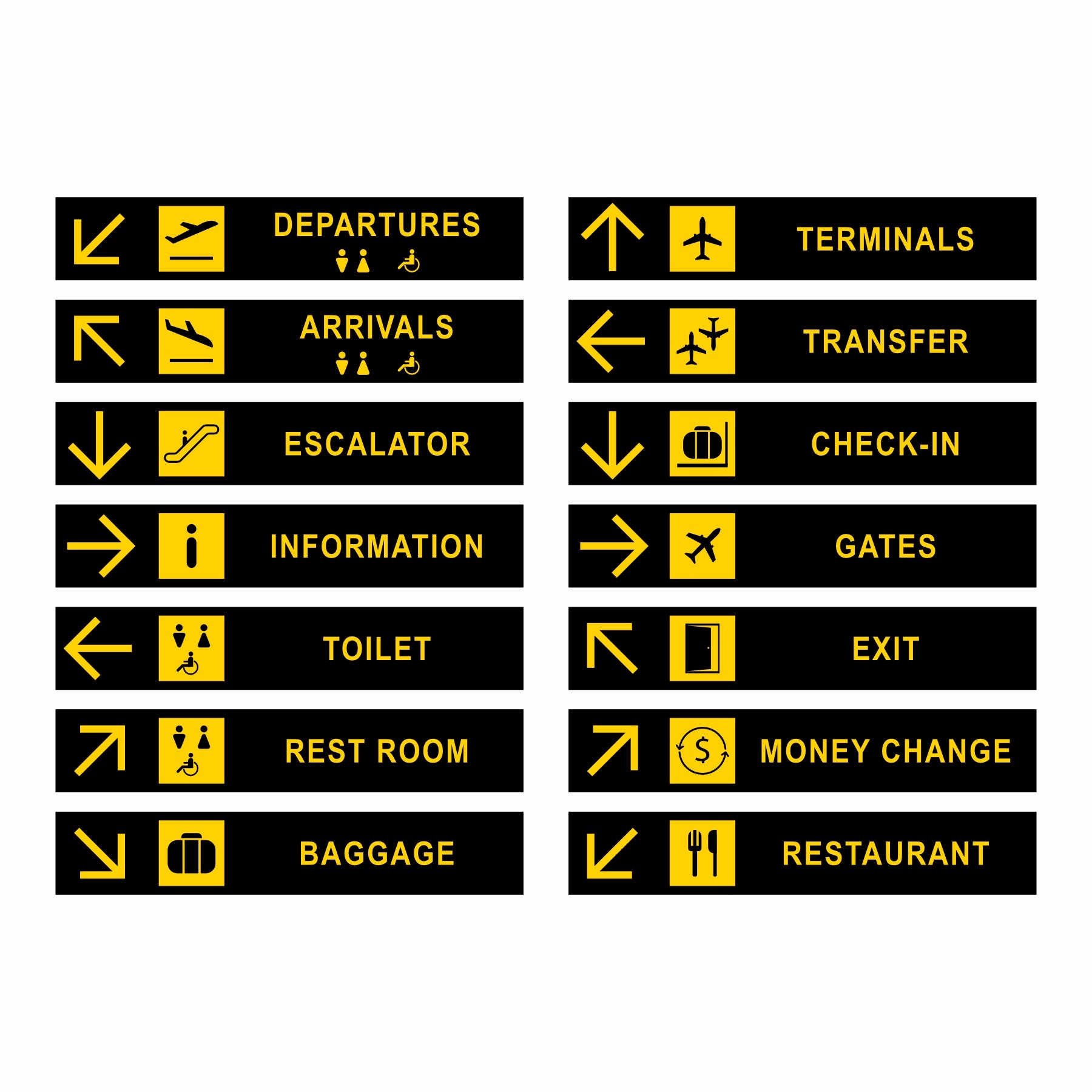 Airport Signage Wallpaper Pack - Directional & Informational Wall Decals for Departures, Arrivals, Gates, Restrooms