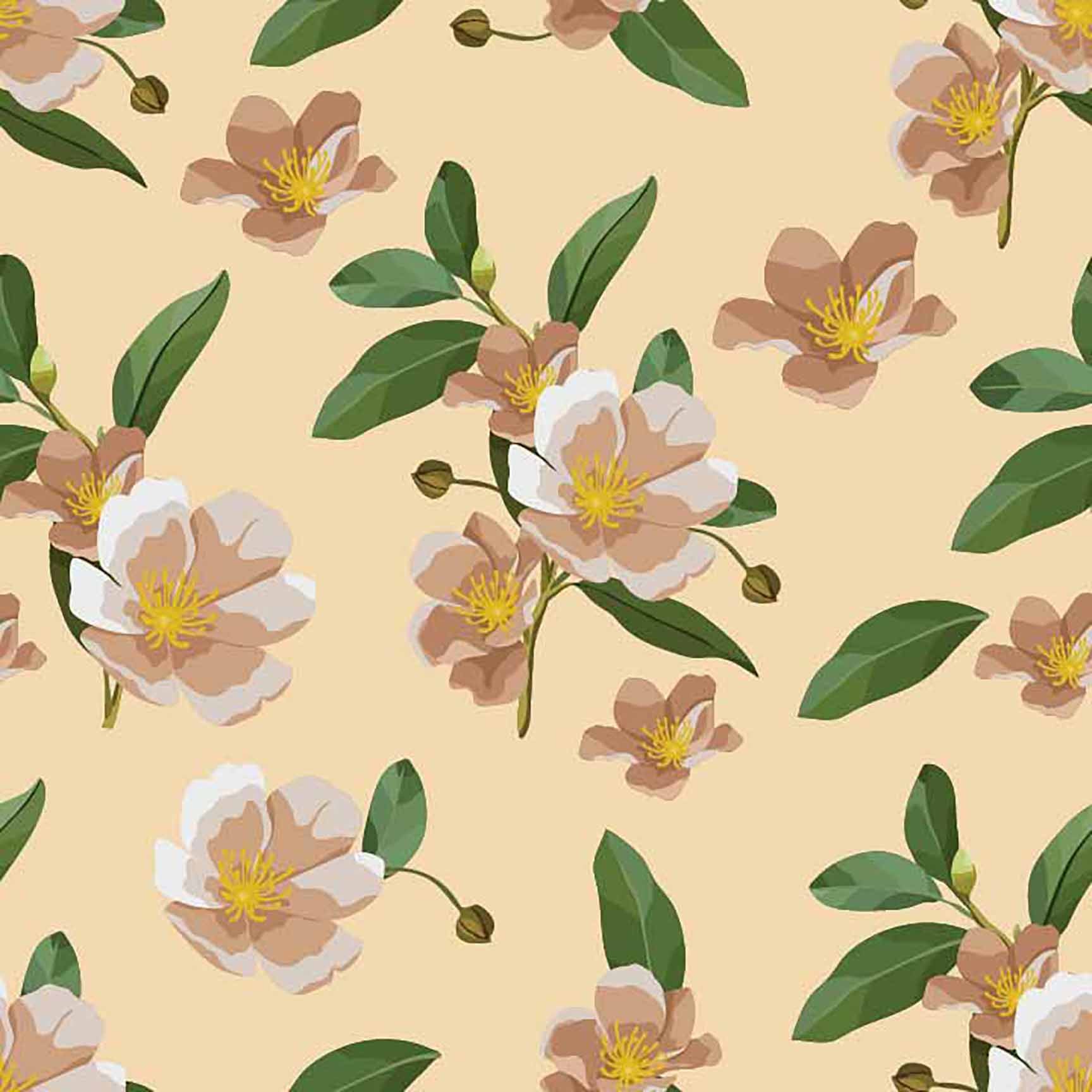The Floral Wallpaper - Warm Neutral Floral Seamless Pattern - Elegant Bloom & Leaf Design.