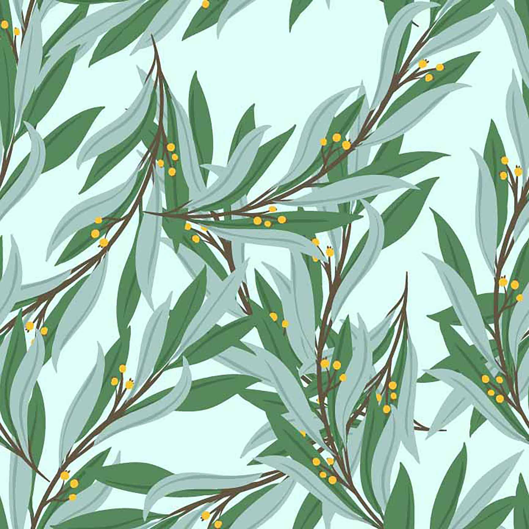 The Floral Wallpaper - Blue Eucalyptus Leaf Seamless Pattern - Australian Gumtree Botanical Design