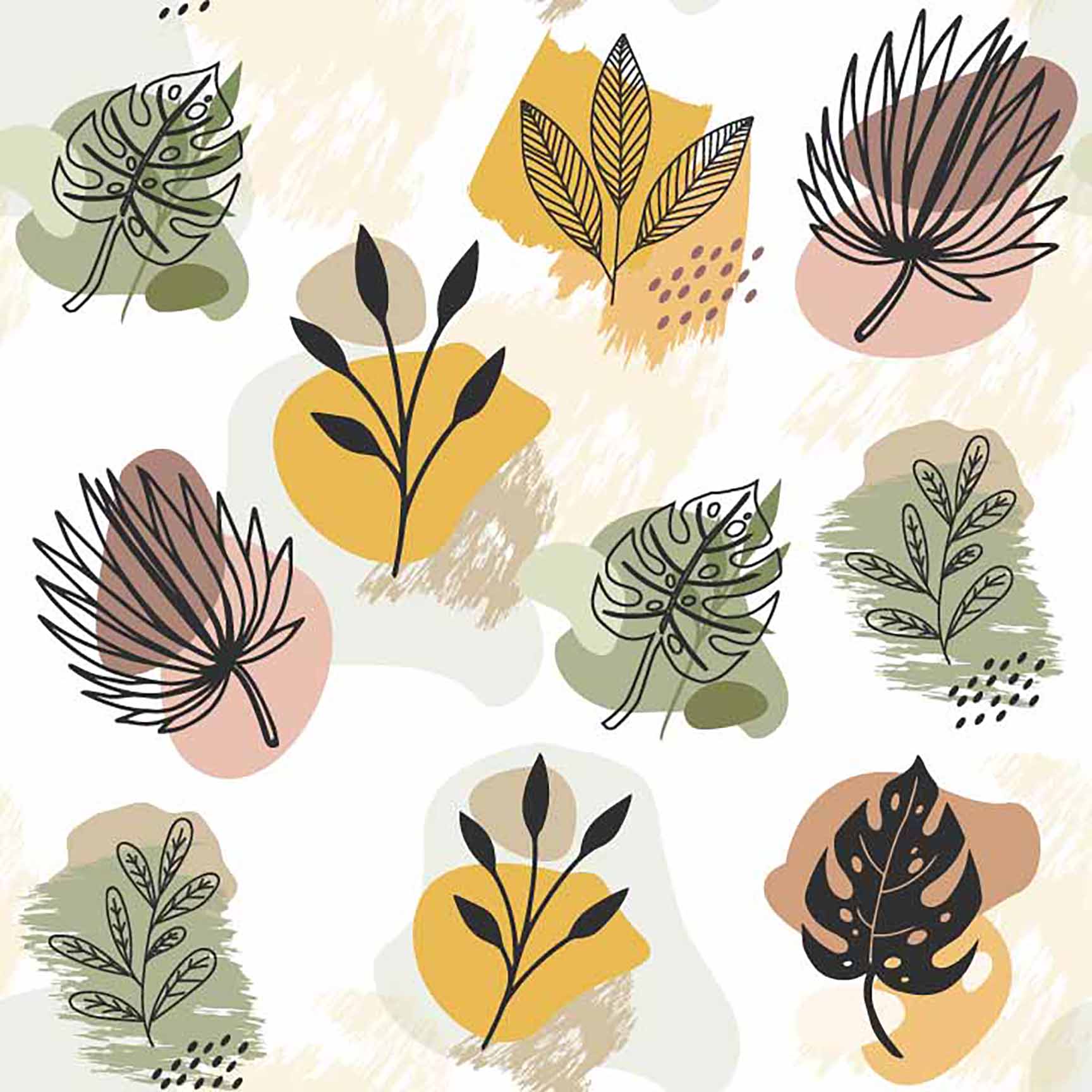 The Floral Wallpaper - Abstract Line Art Tropical Leaves Seamless Pattern - Modern Botanical Design with Organic Shapes