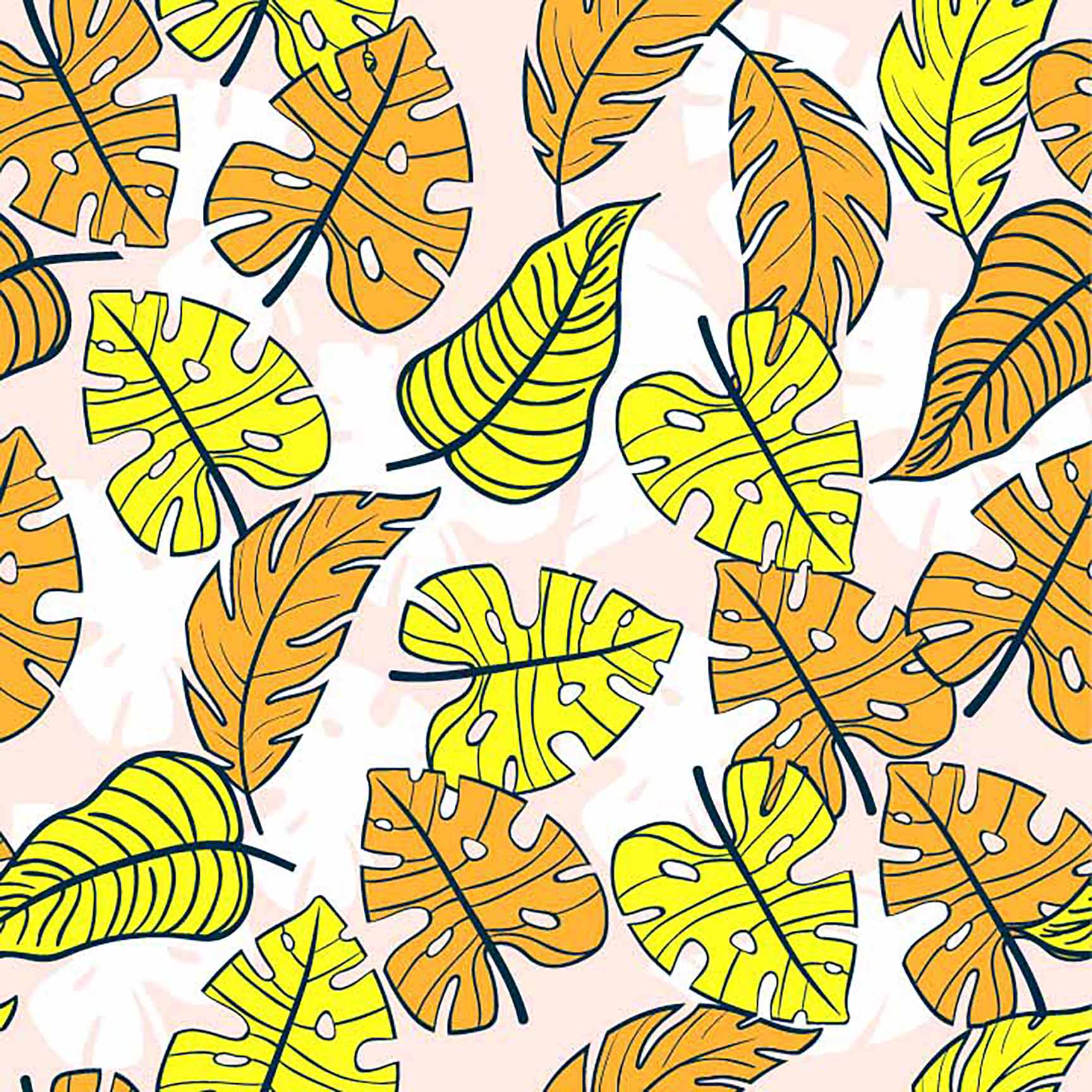 The Floral Wallpaper - Bold Tropical Leaf Seamless Pattern - Yellow & Orange Hand-Drawn Foliage Design