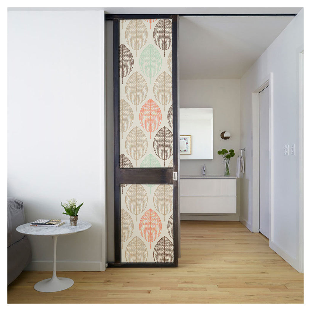 Stylish Interior with Patterned Glass Sliding Door Fils View of a Modern Kitchen