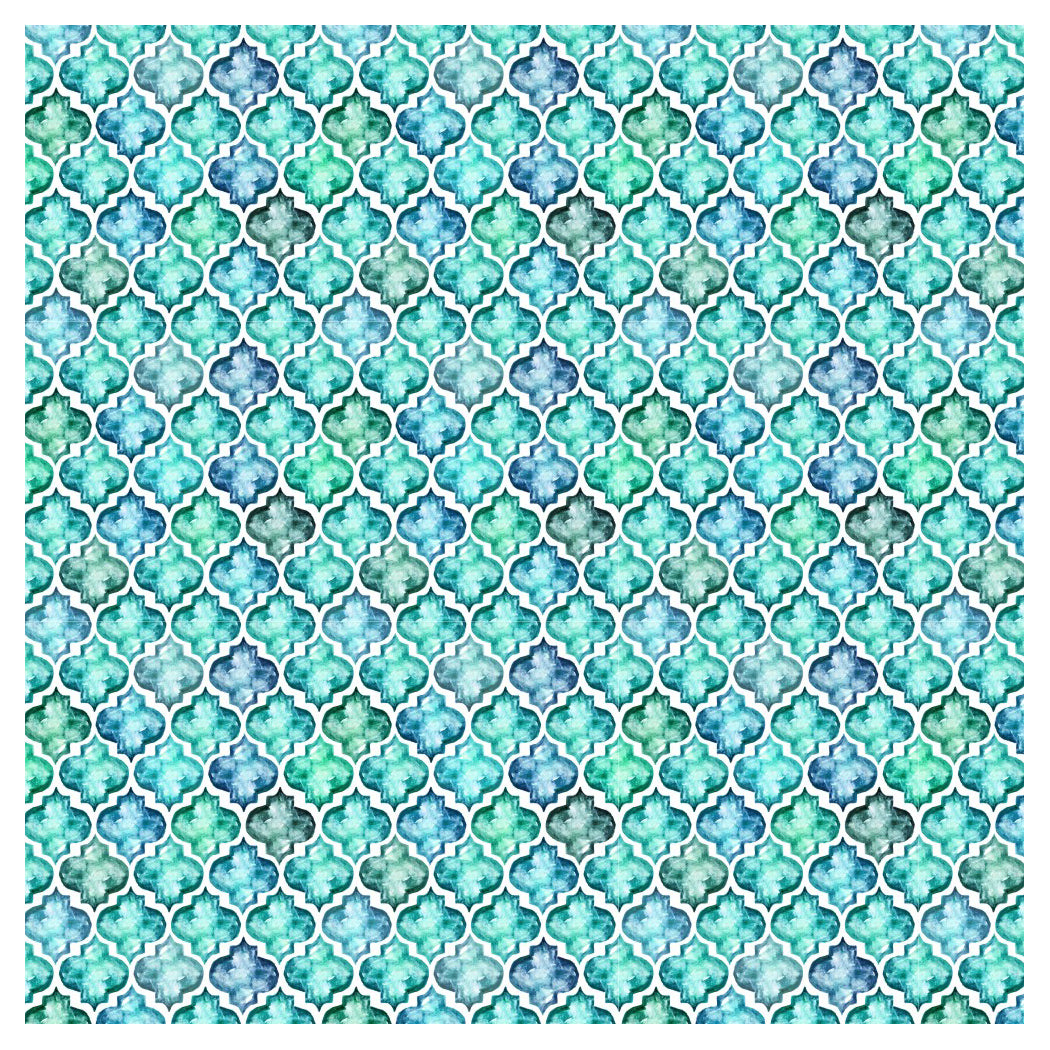 Bright Teal & Blue Moroccan Patterned Glass Sliding Door Films, ideal for Modern Kitchen Entryways
