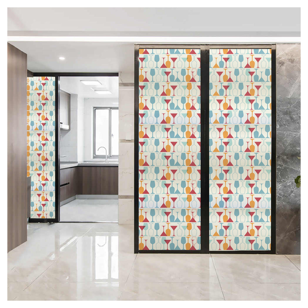 Patterned Glass Doors Films Retro Cocktail Glass Design for Kitchen Entrance