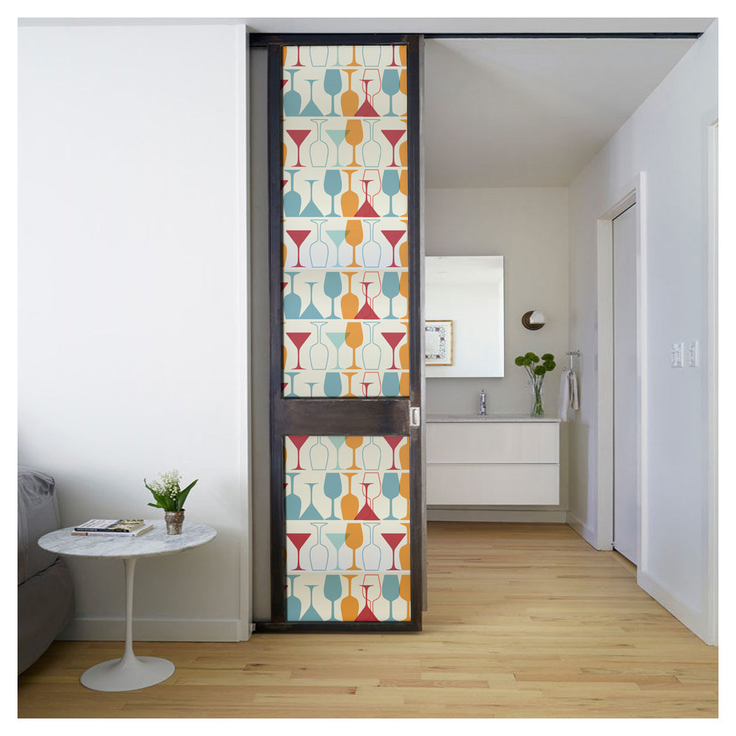 Patterned Glass Doors Films Retro Cocktail Glass Design for Kitchen Entrance