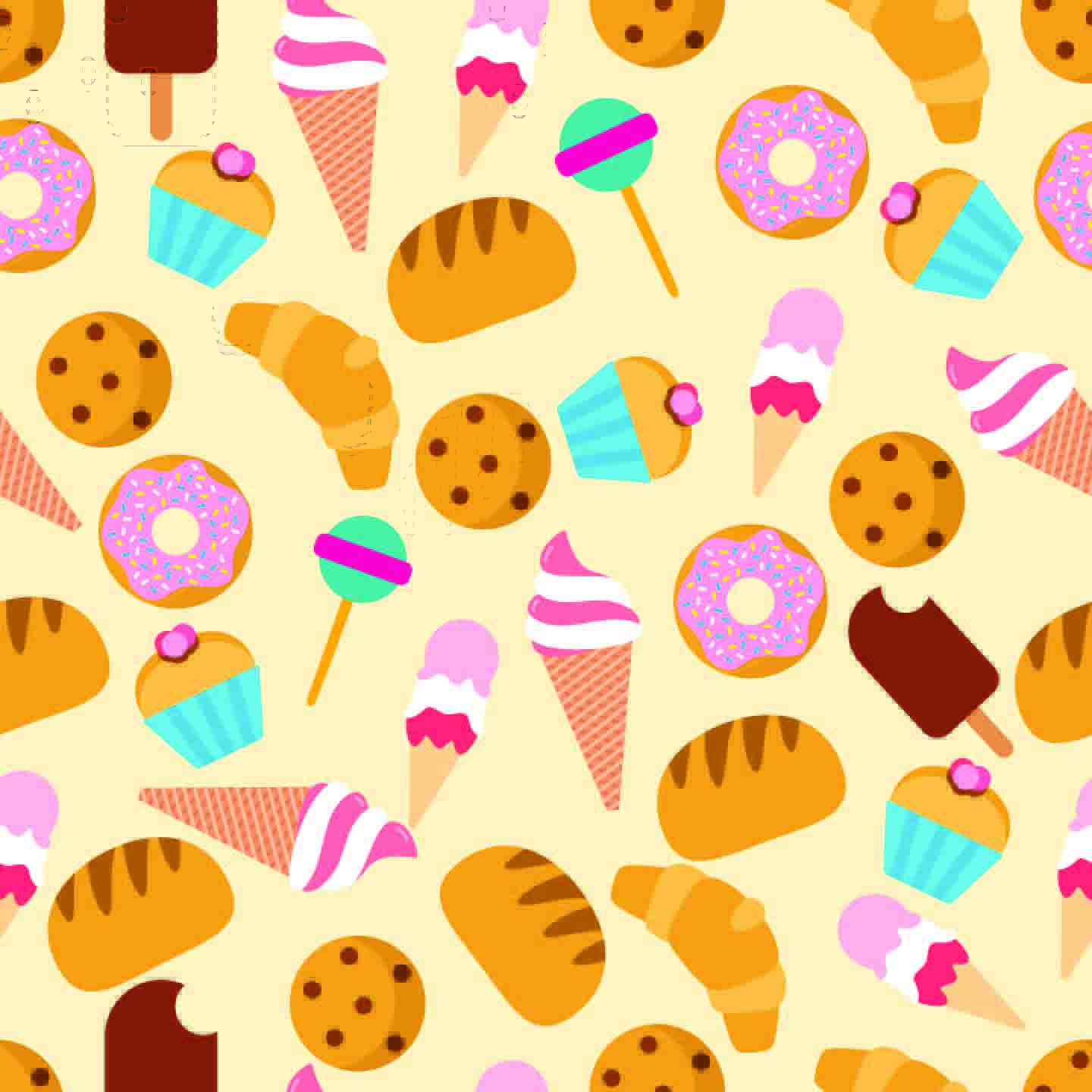Sweet Treat Seamless Pattern - Colorful Ice Cream, Donuts & Cookies