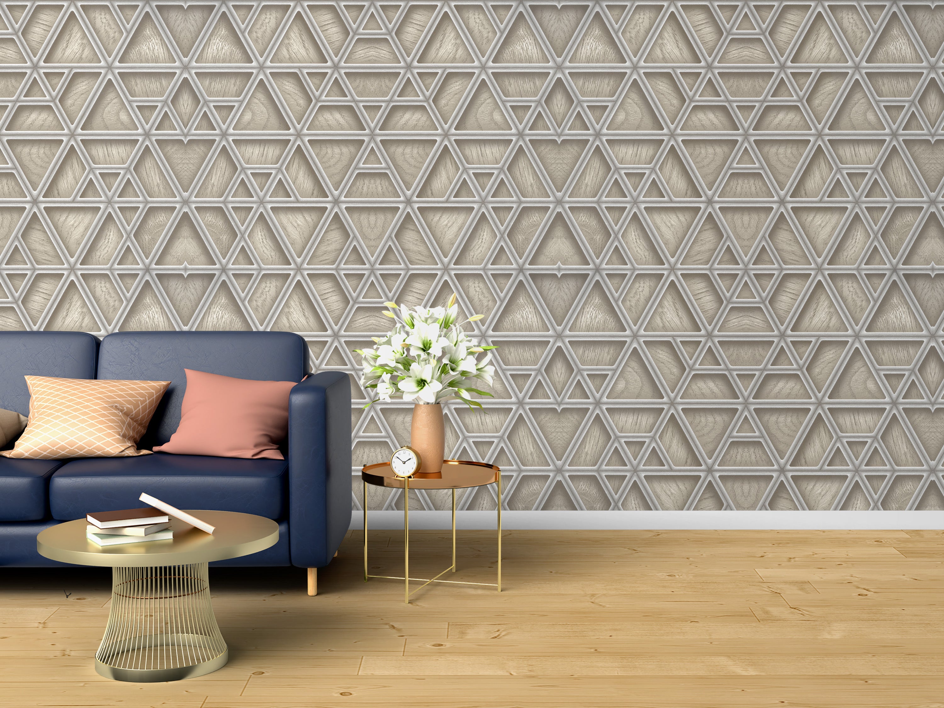 Wood Texture Geometric Trellis Wallpaper