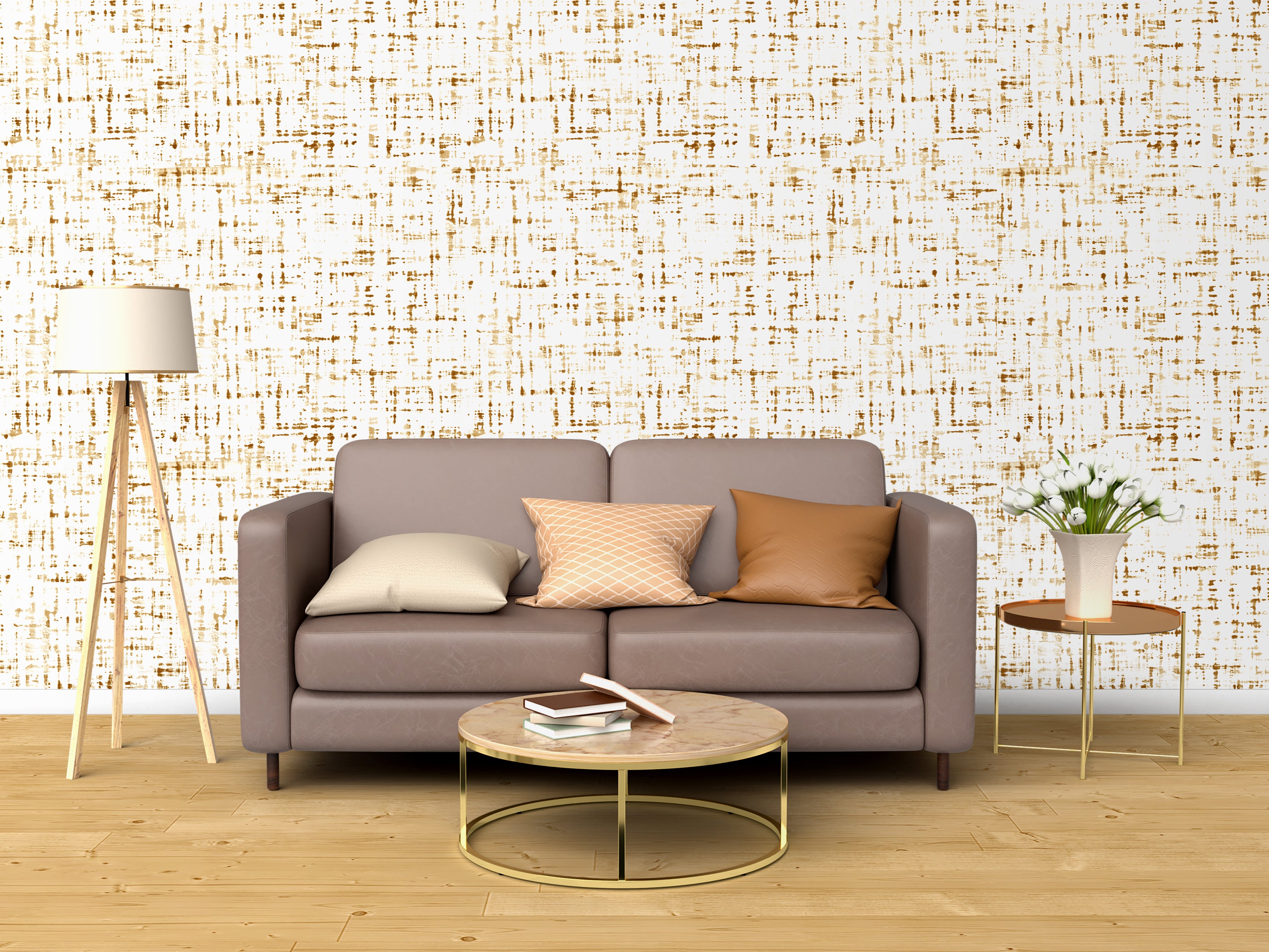 Brown & White Textured Plaid Wallpaper