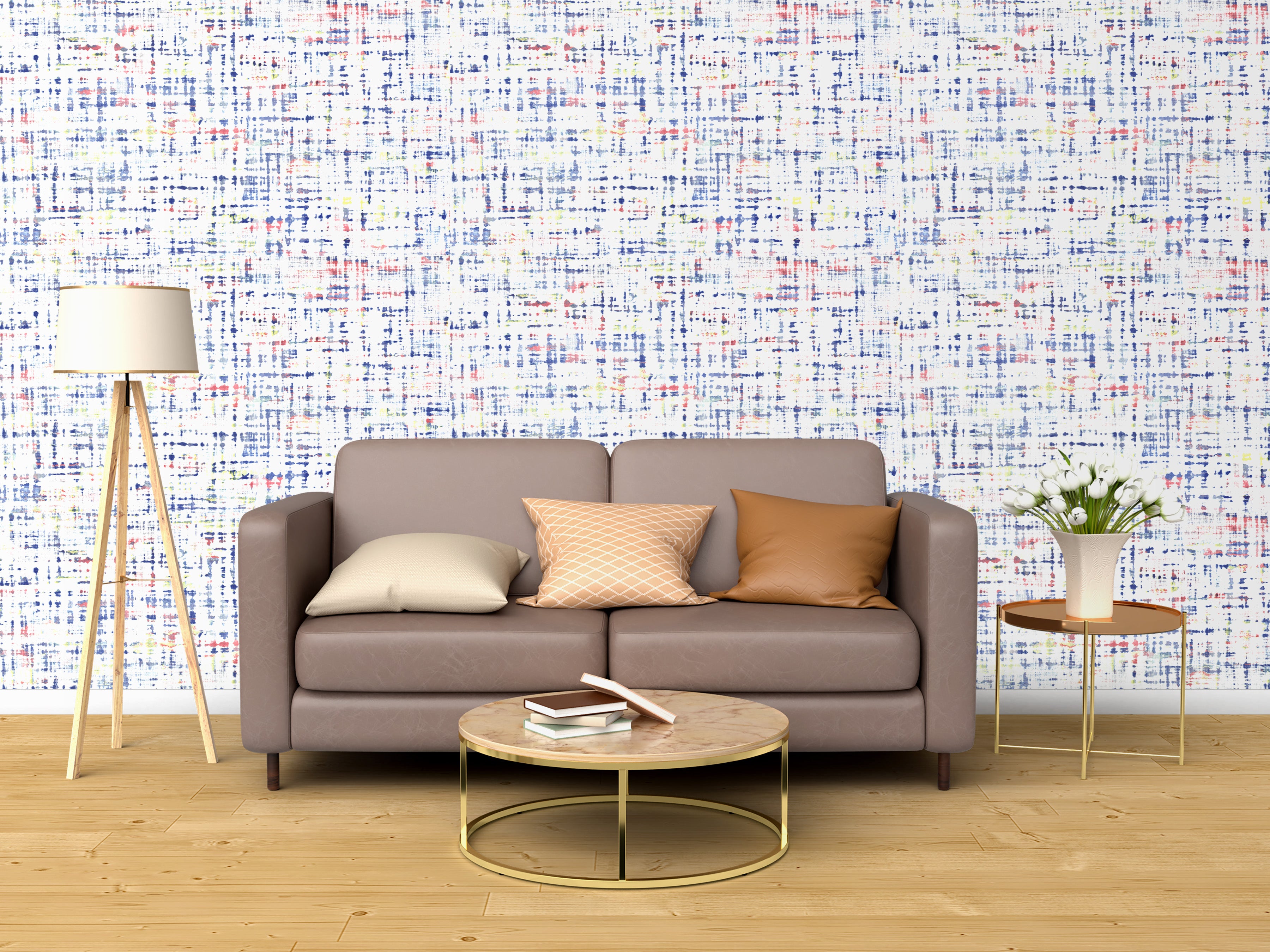 Brown & White Distressed Plaid Wallpaper | Modern Abstract Grunge Wall Decor for Contemporary Homes (Copy)