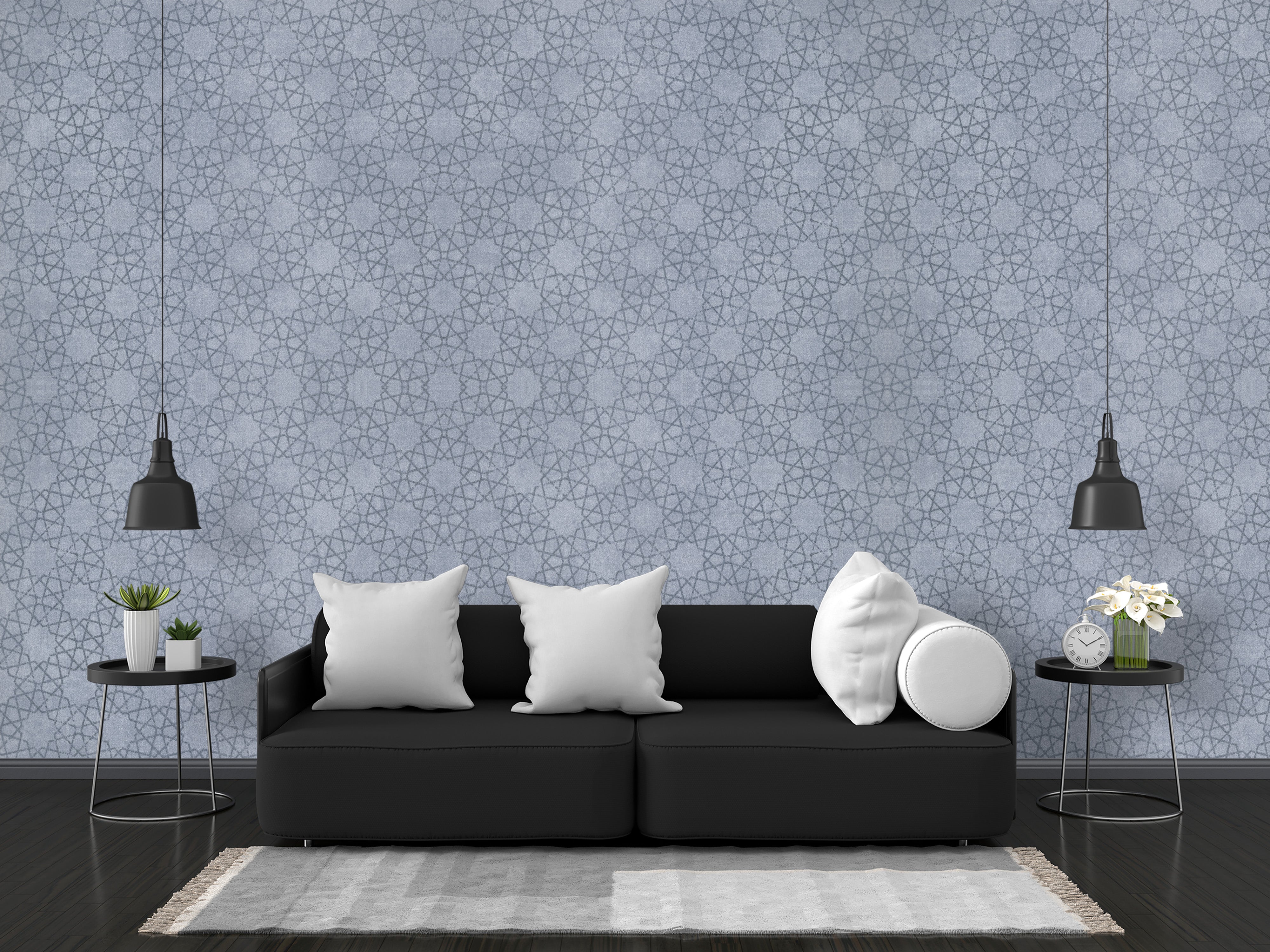 Blue Moroccan Trellis Geometric Wallpaper