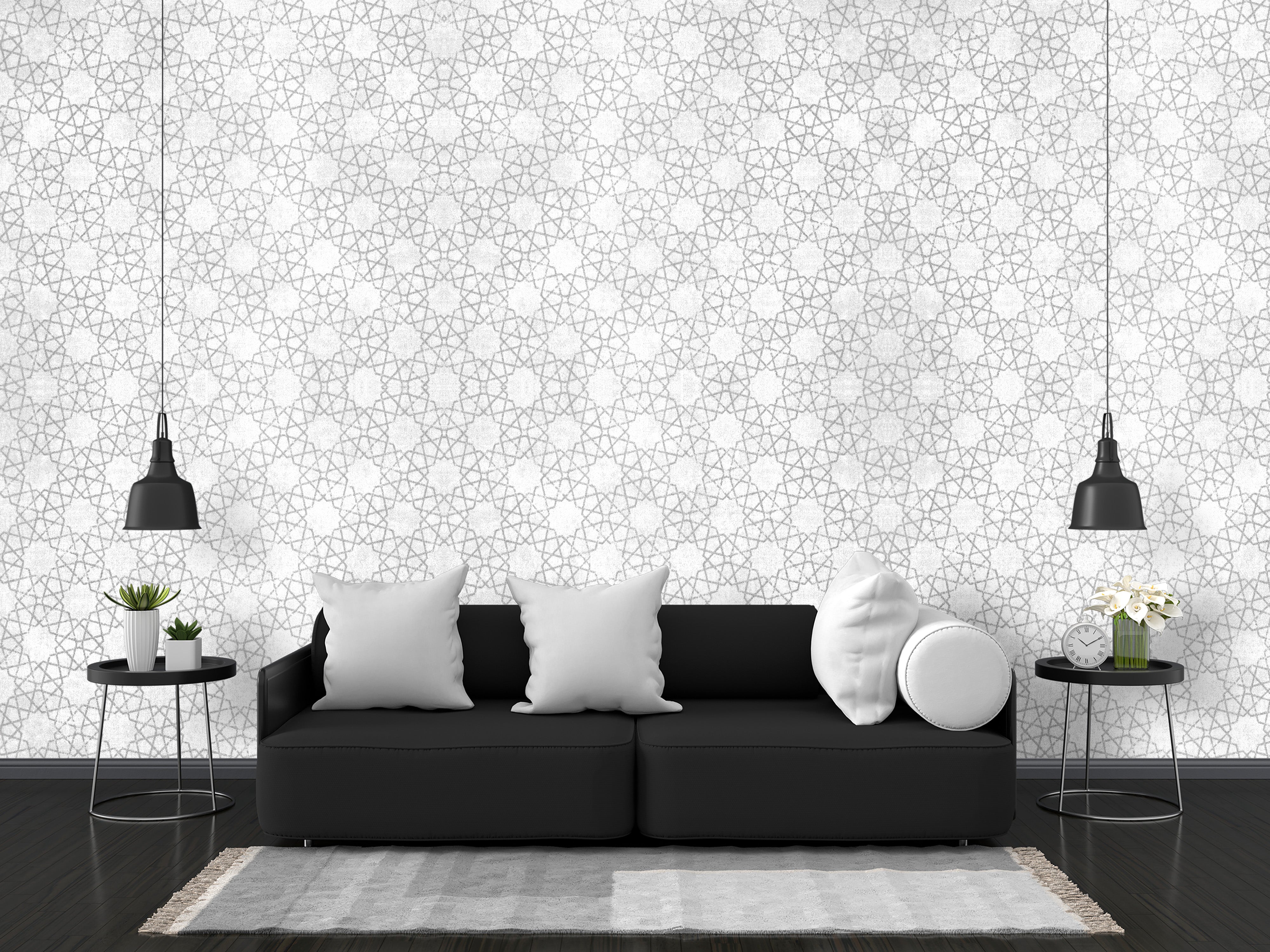 White and Grey Moroccan Trellis Wallpaper